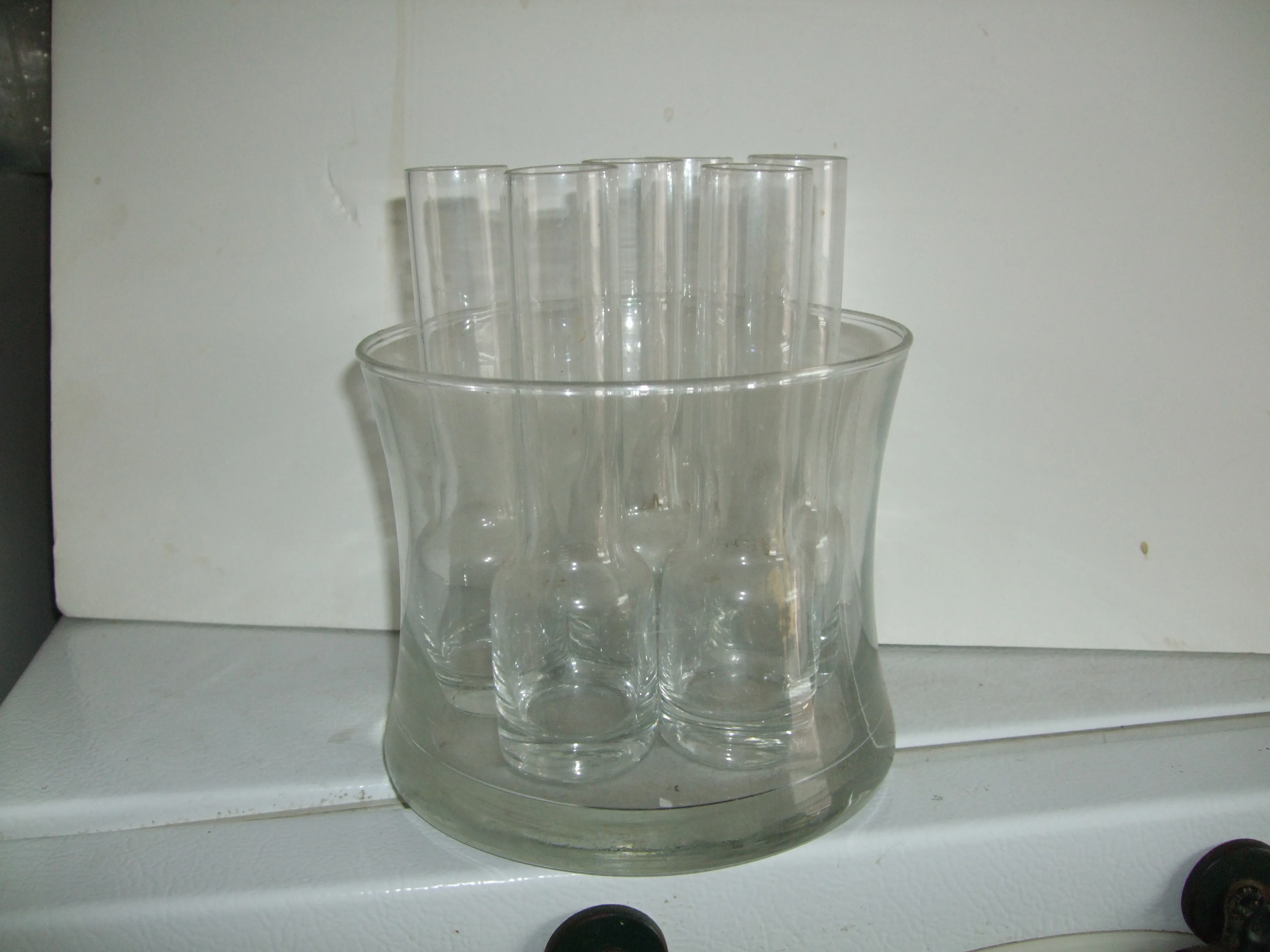 Glass Ice Pitcher with 5 Double Shot Tube Glasses Set thumbnail