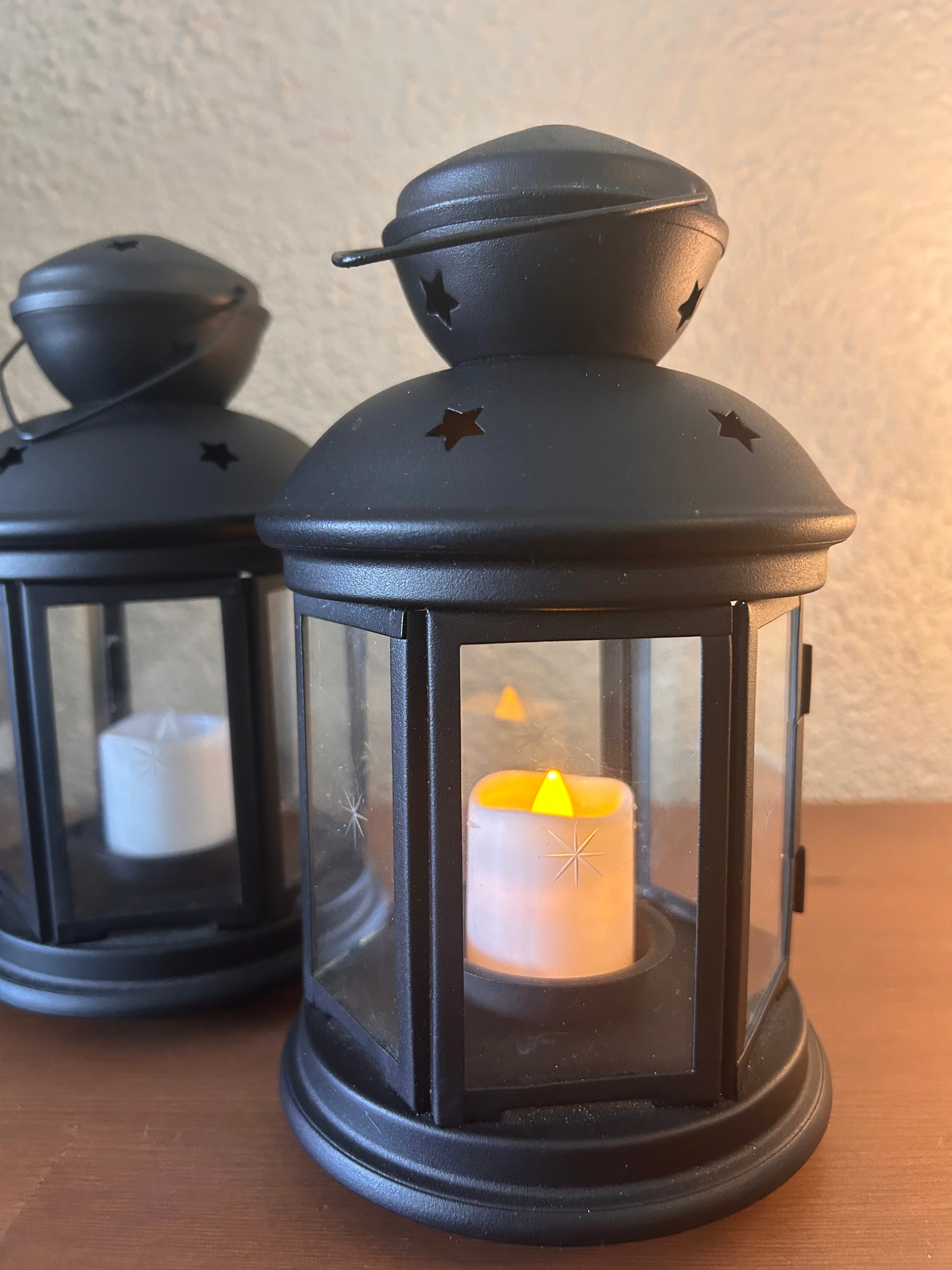 Pair of IKEA Black Metal Lanterns with LED Candles thumbnail