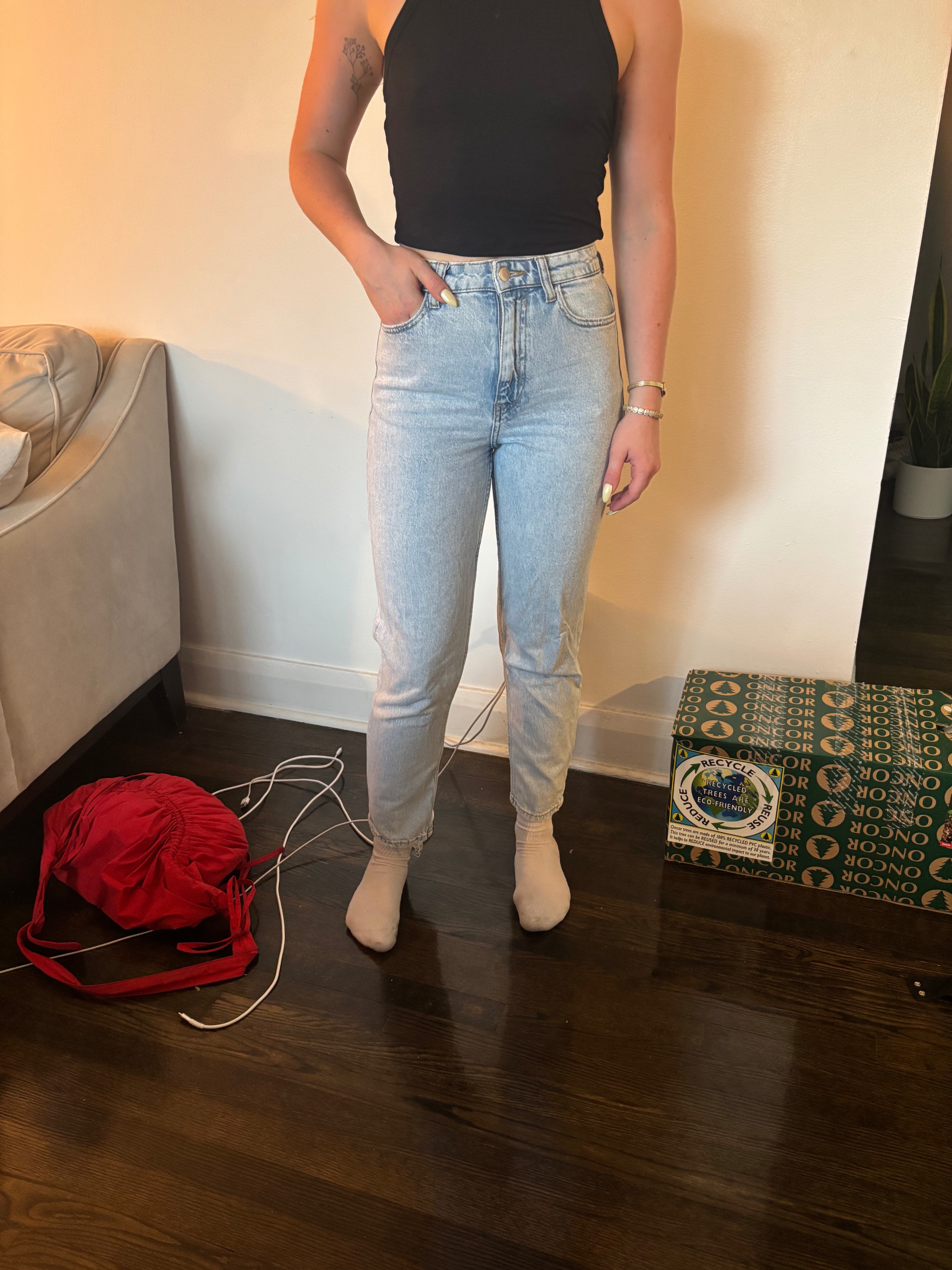 denim straight cut jeans