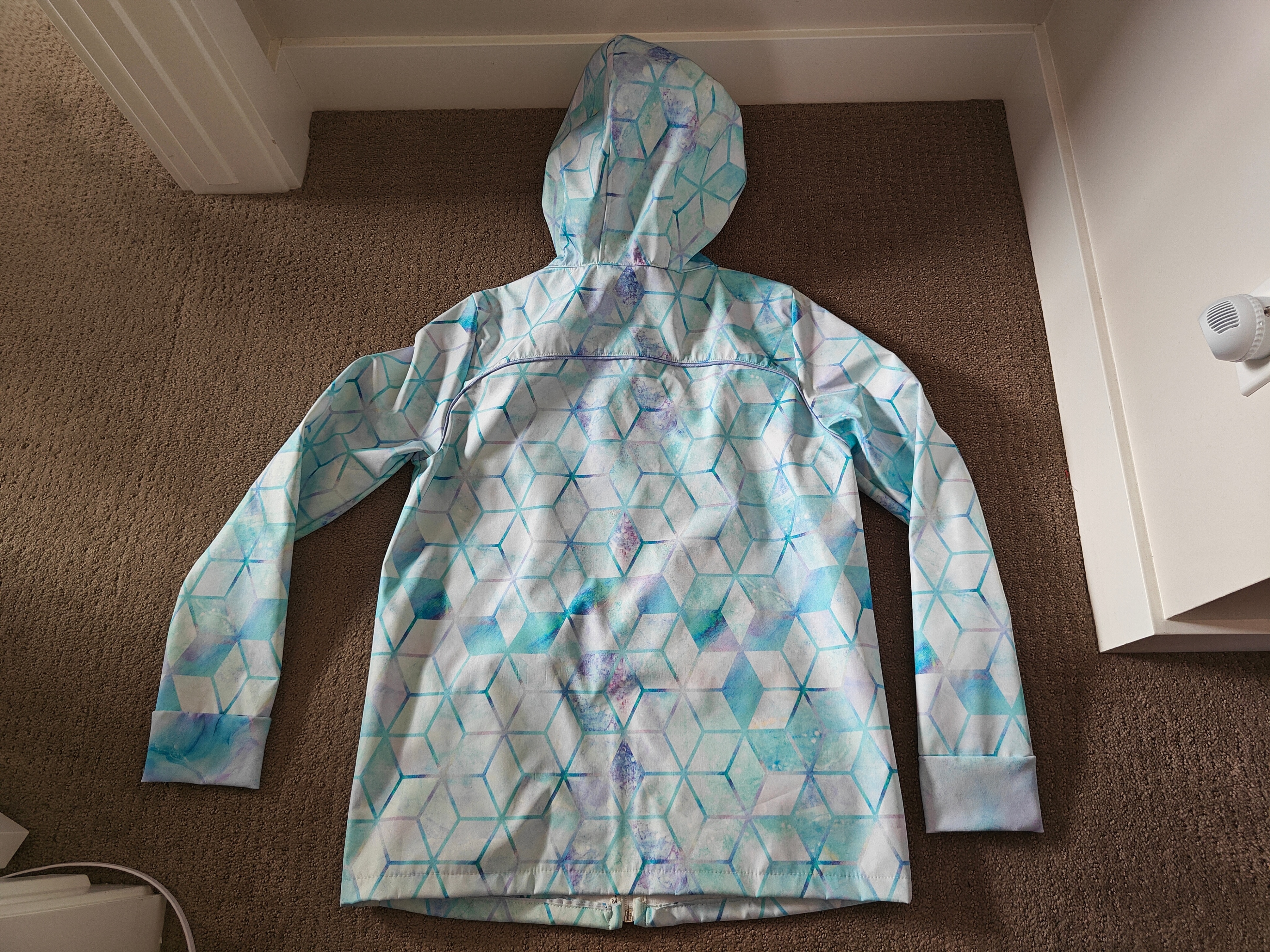 Medium Women Handmade White Blue Autumn / Spring Jacket w/ Hood - photo 4