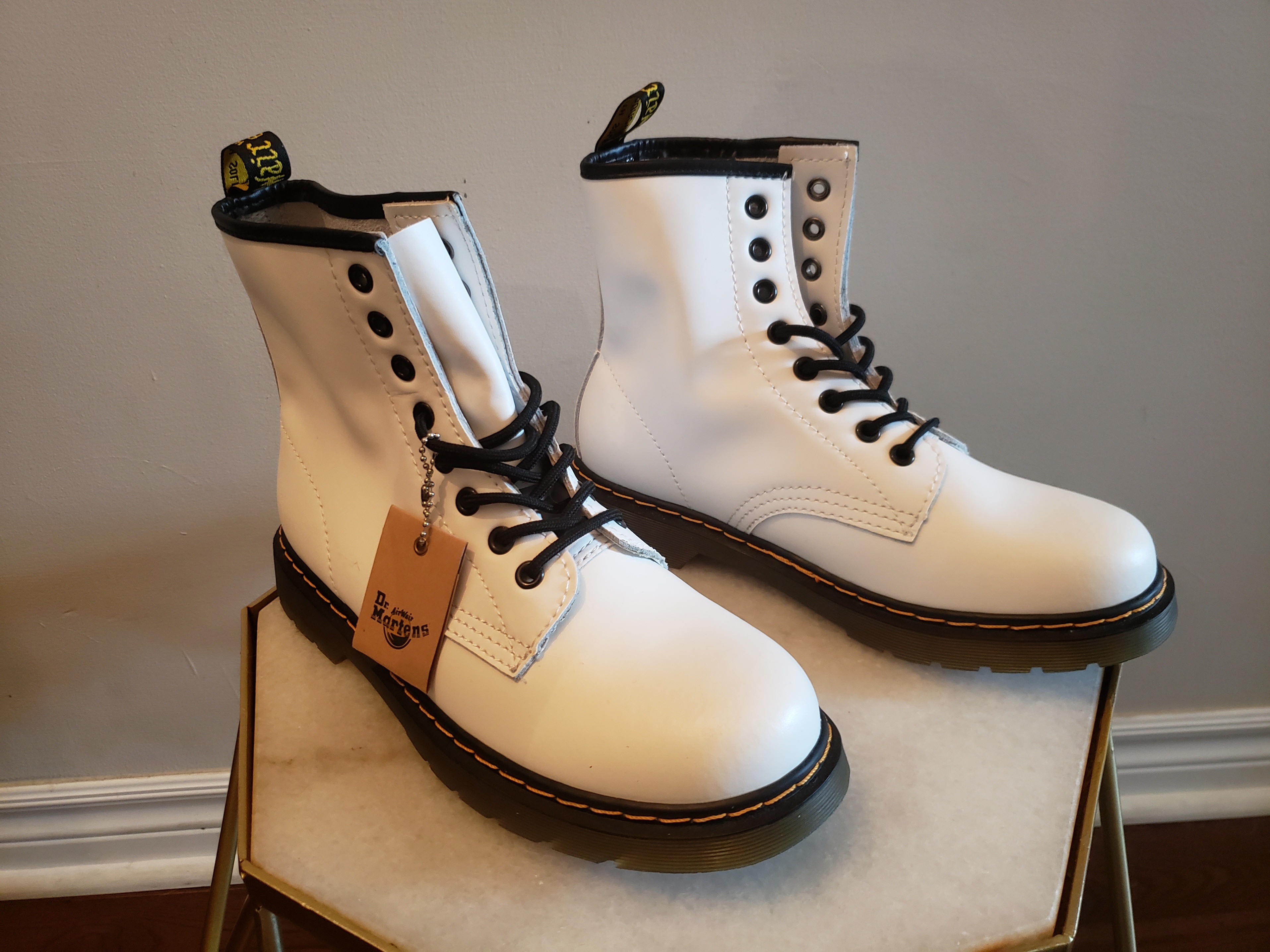 New! Classic Black Lychee Leather, Classic Navy, White boots