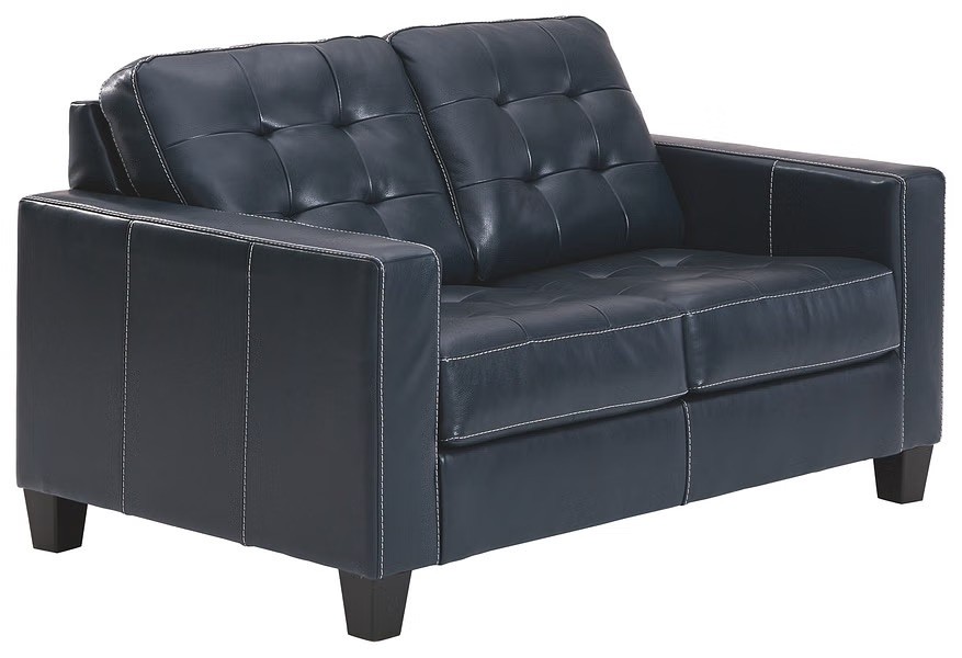Ashley Dark Blue Leather Loveseat – Genuine Leather sofa