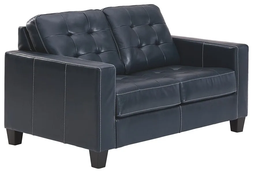 Ashley Dark Blue Leather Loveseat – Genuine Leather sofa thumbnail