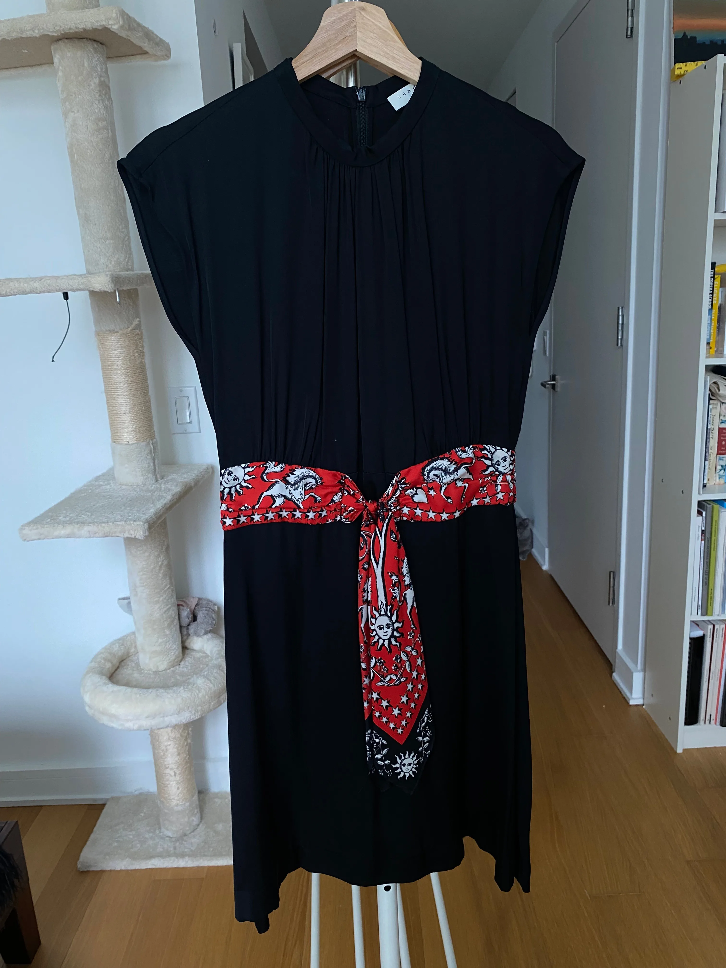 Sandro Black Mini Dress with Scarf Belt thumbnail