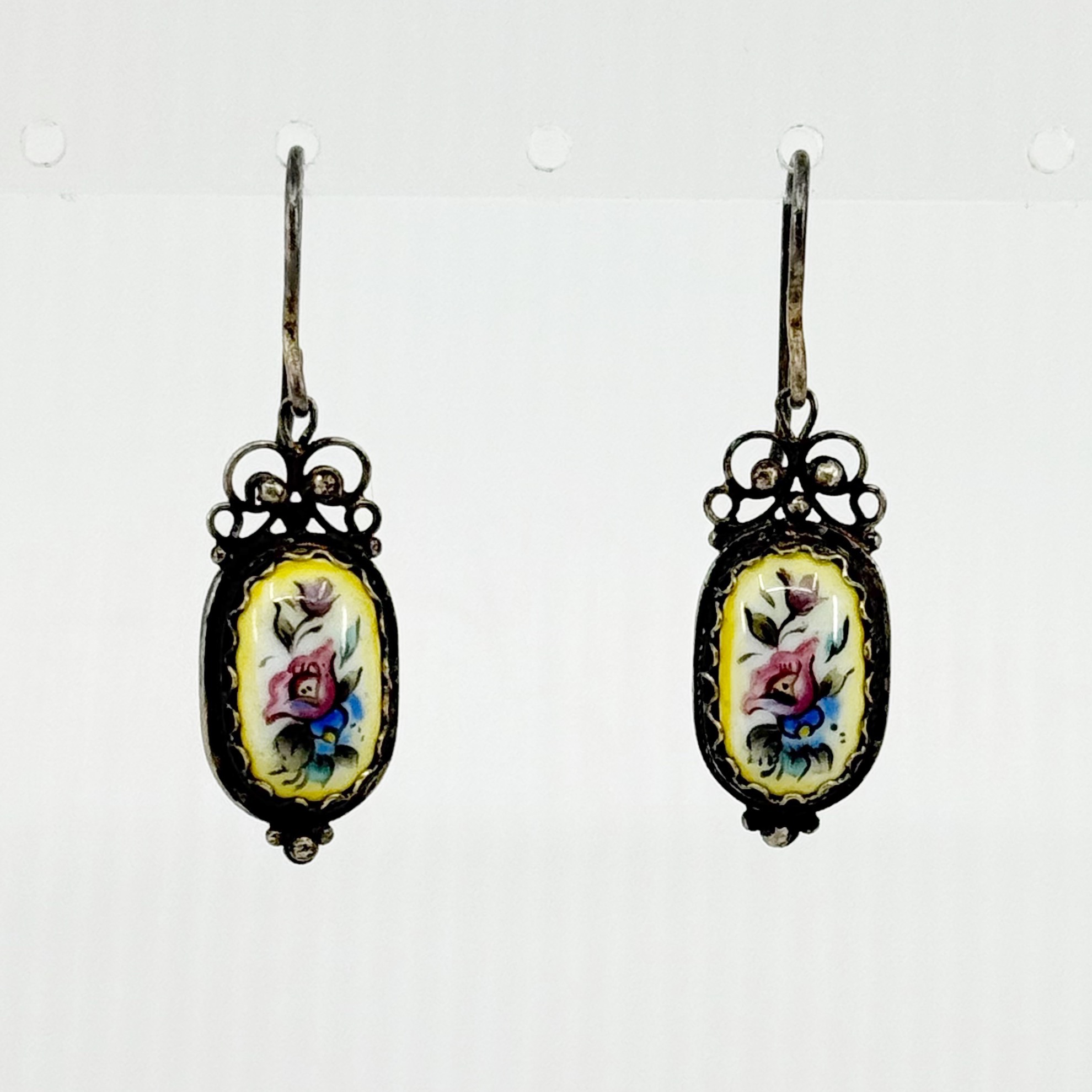 Vintage USSR Russian silver plated Hand Painted enamel earrings - photo 3