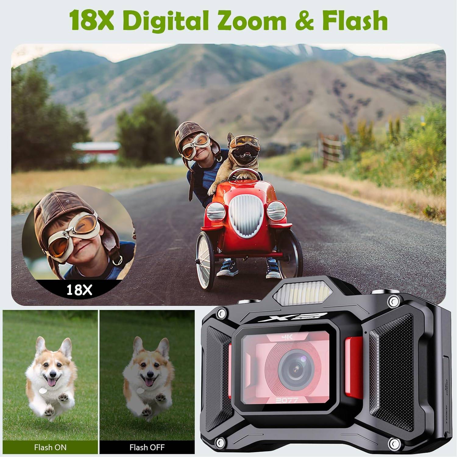 4K Autofocus Vlogging Camera for Kids & Teens, 18X Zoom, 32GB - photo 5