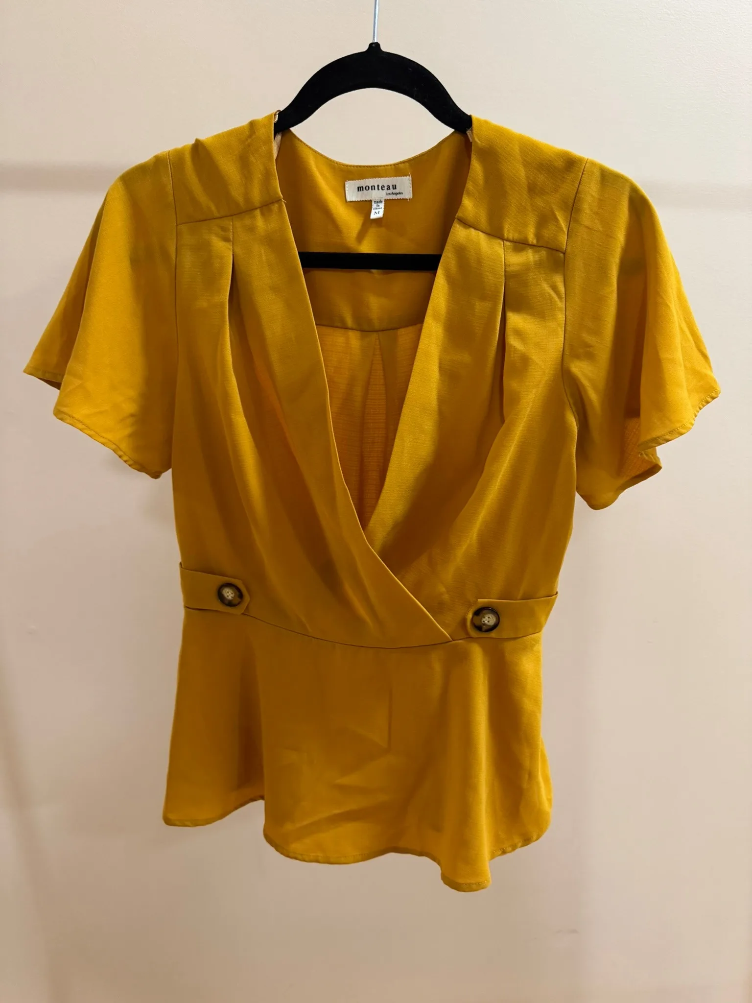 Monteau Mustard Peplum Top - Size M thumbnail