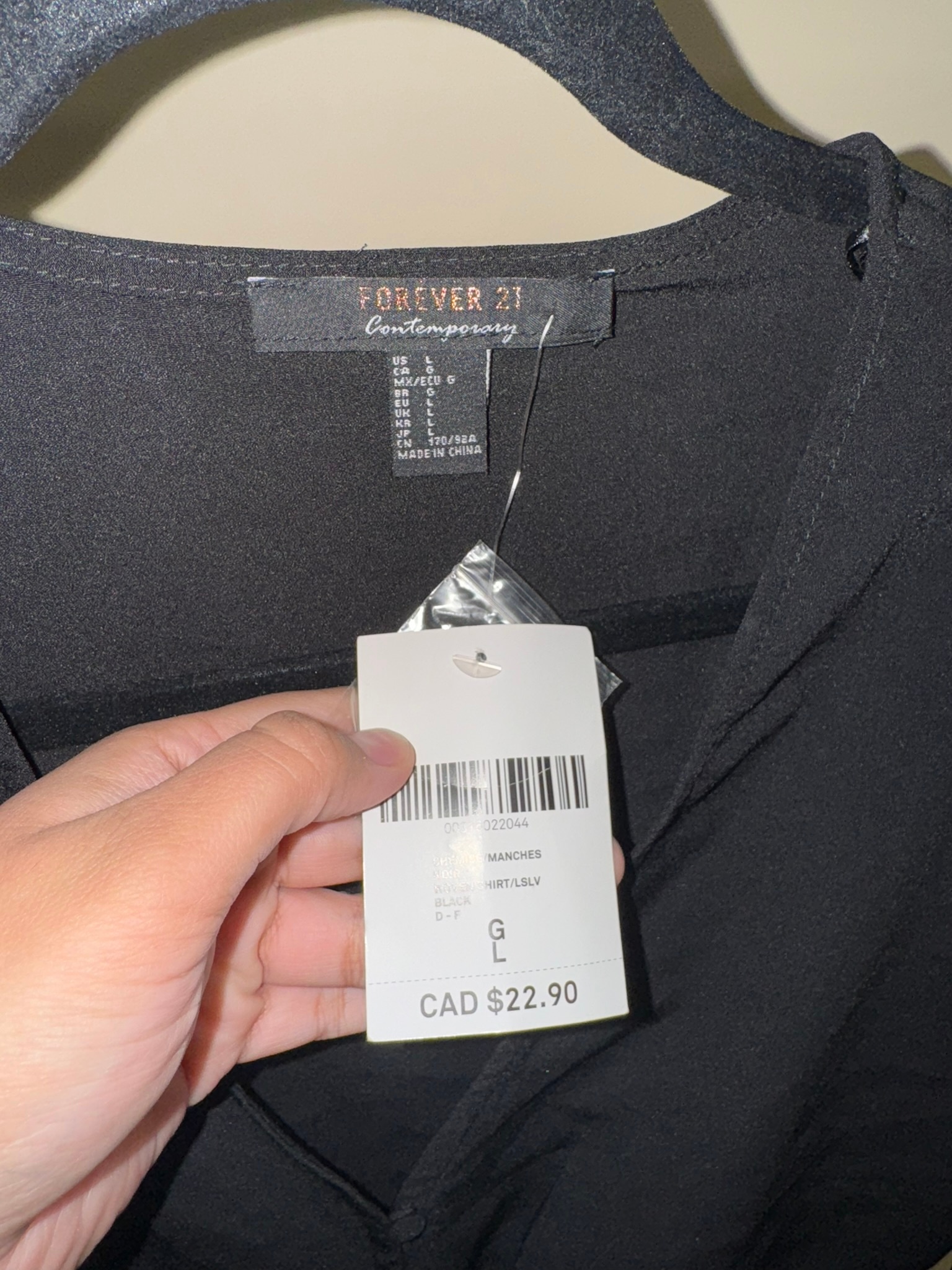 Forever 21 Contemporary Black Long Sleeve Tie-back top  (Size L) - photo 5