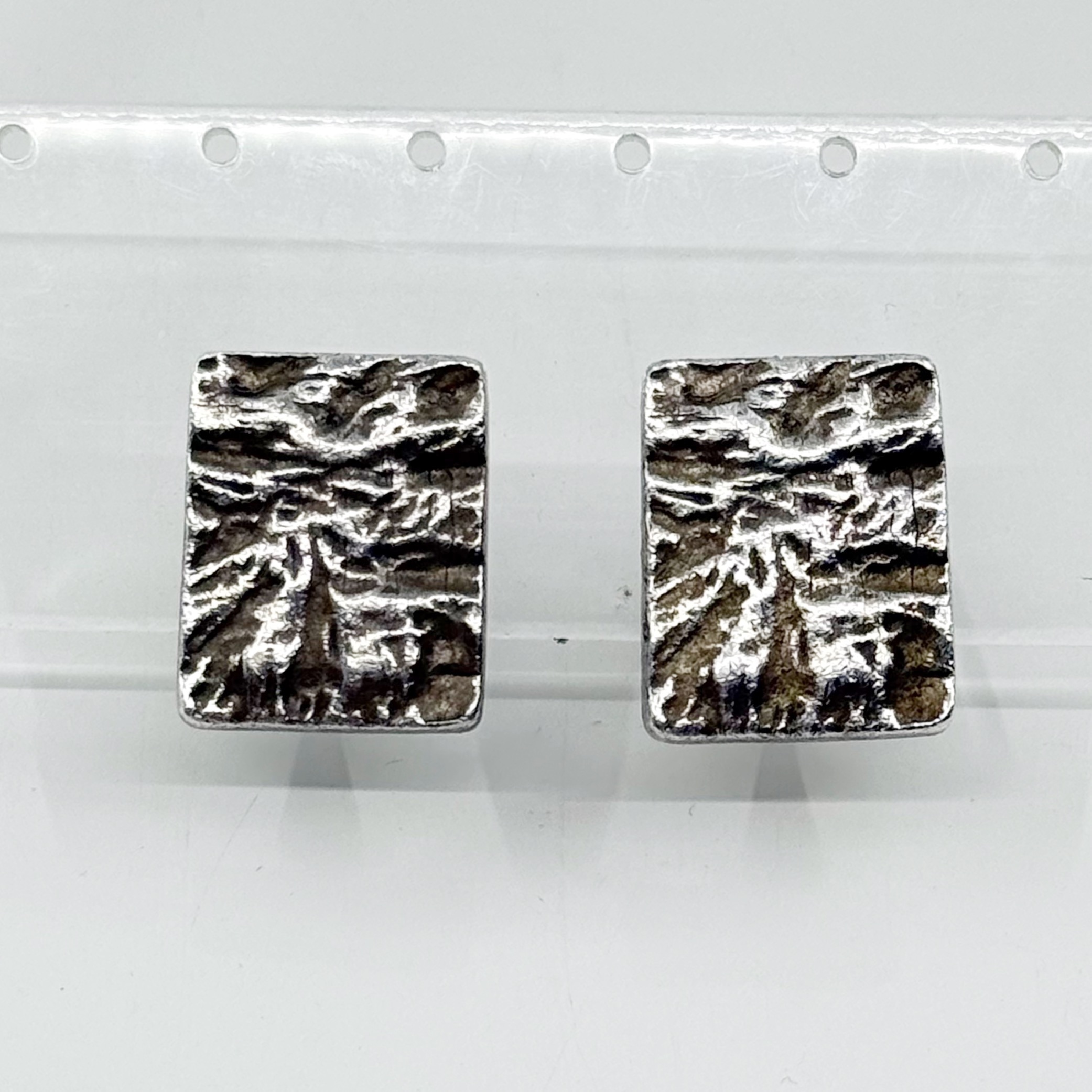 Vintage silver tone brutalist clip on earrings - GM1503