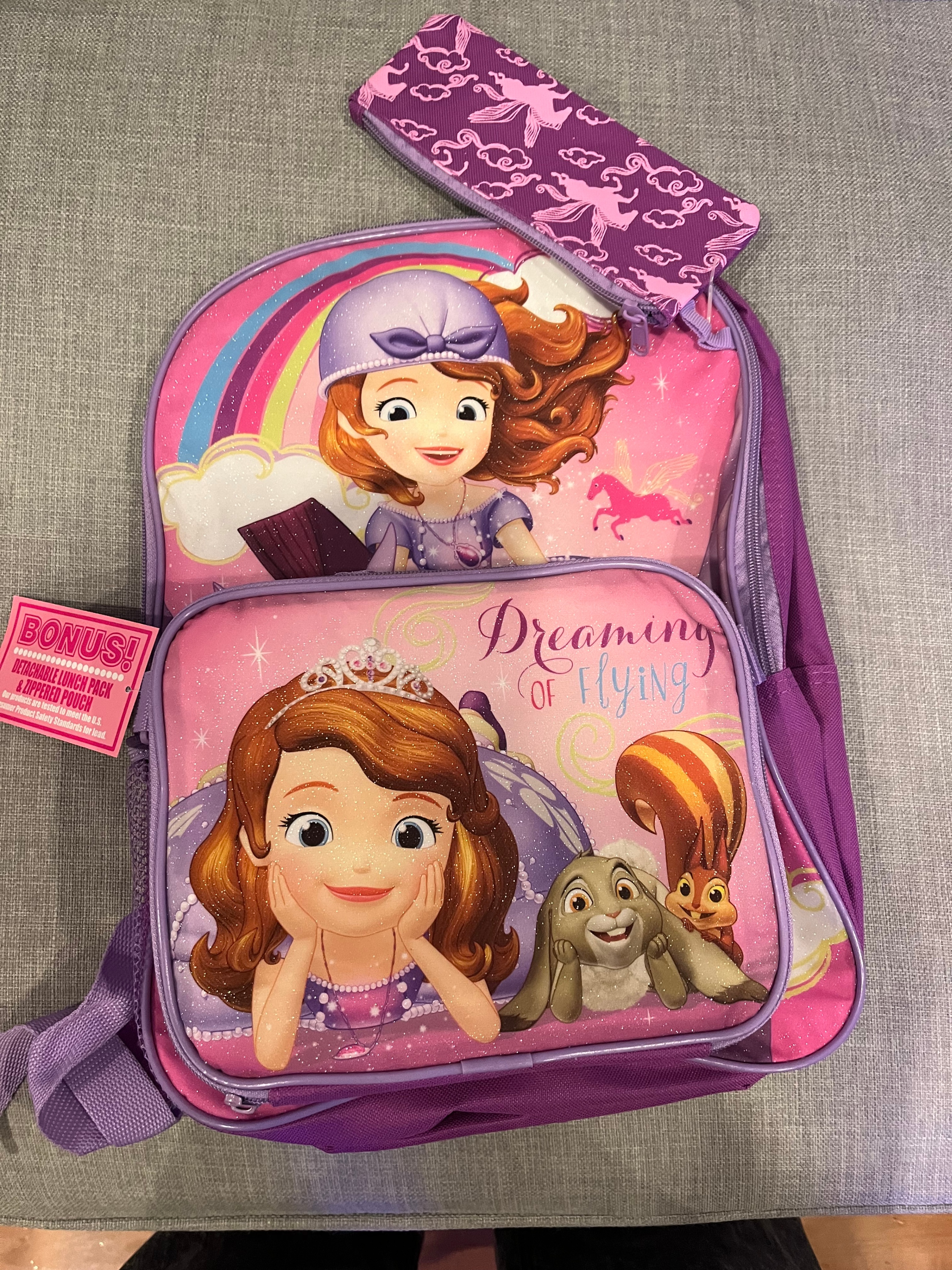 Disney Princess Girl's School Backpack Lunch Bag, Pencil Case