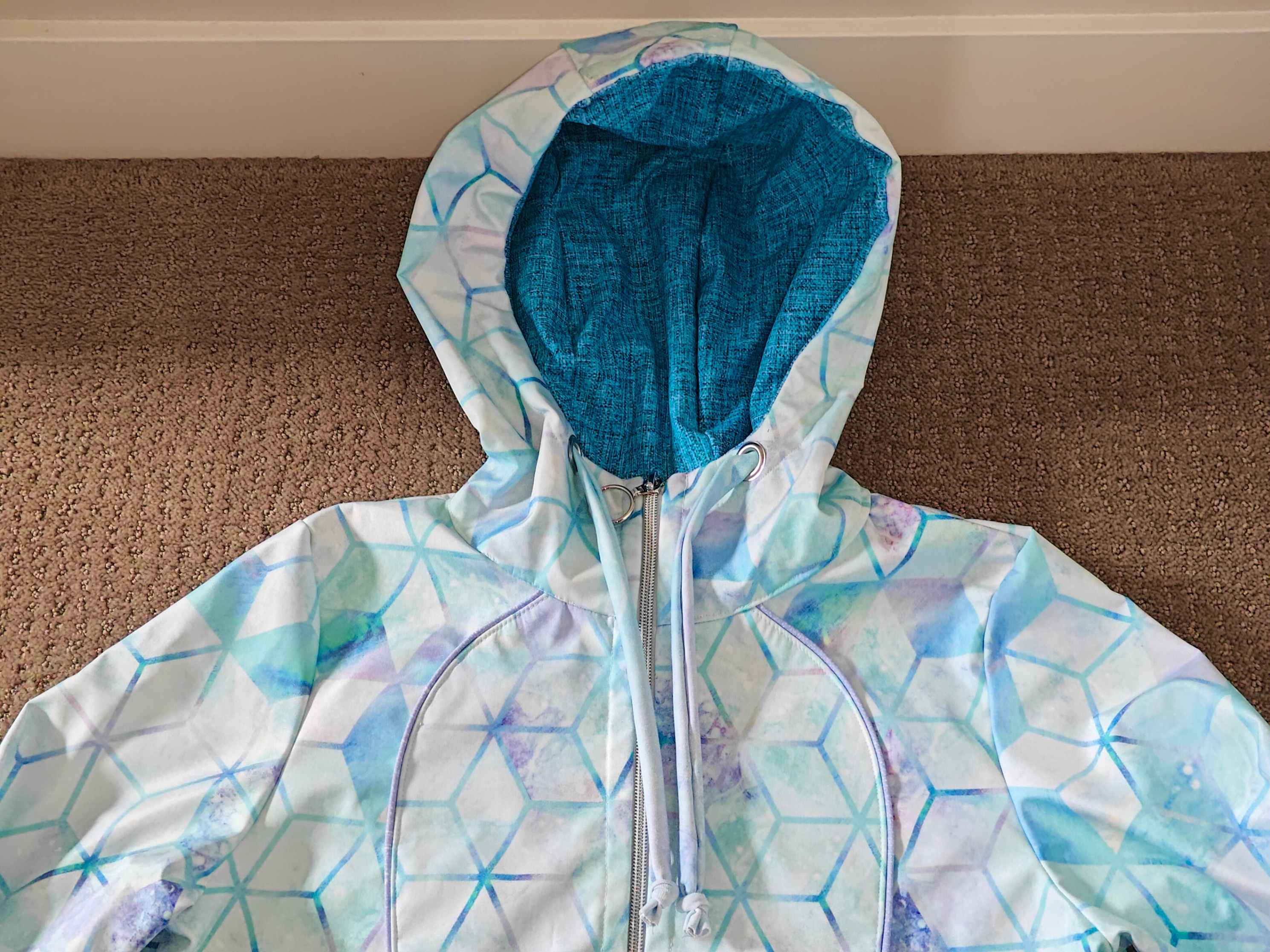 Medium Women Handmade White Blue Autumn / Spring Jacket w/ Hood - photo 2
