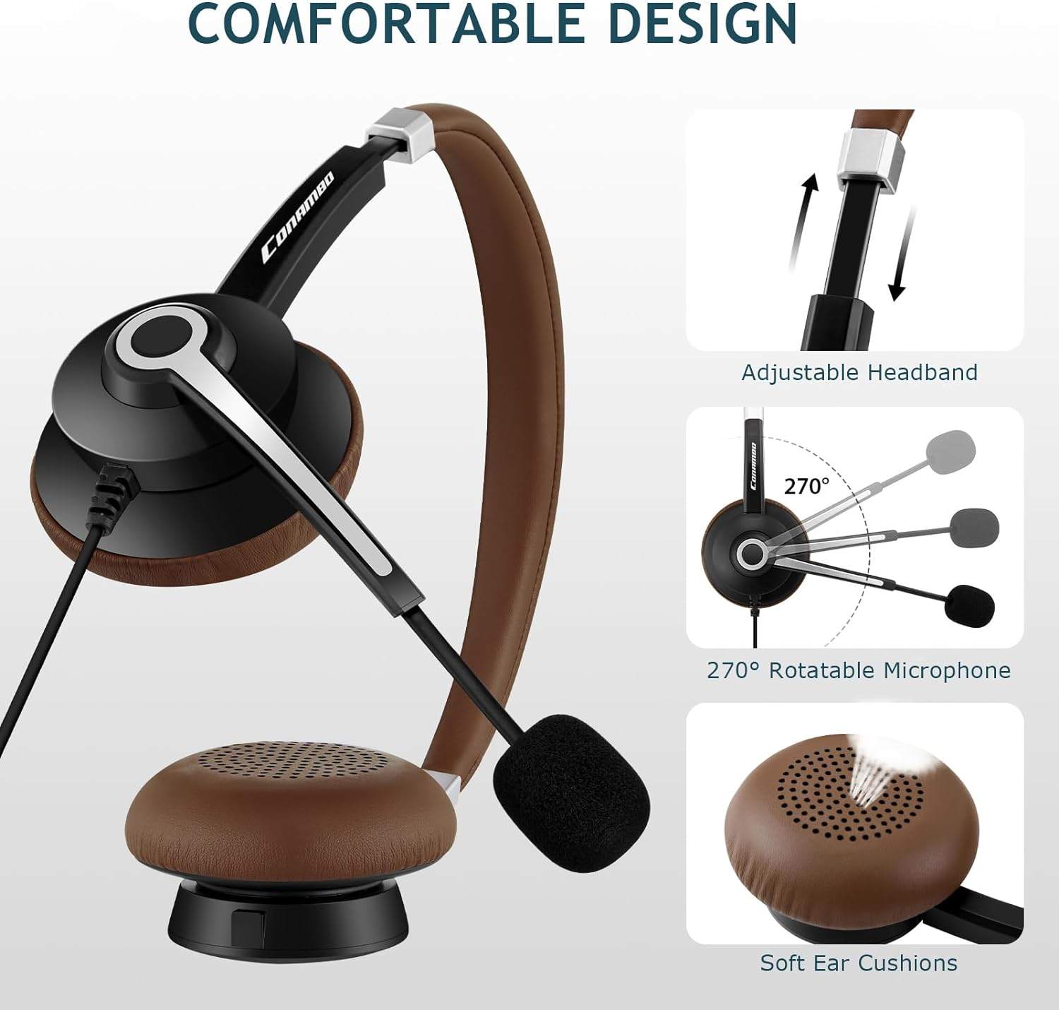 Conambo USB Wired Headset with Mic for PC, Superior Sound, 3.5mm - photo 3