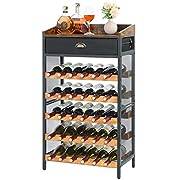 30-Bottle Freestanding 5-Tier Wine Rack with Drawer & Wood Top