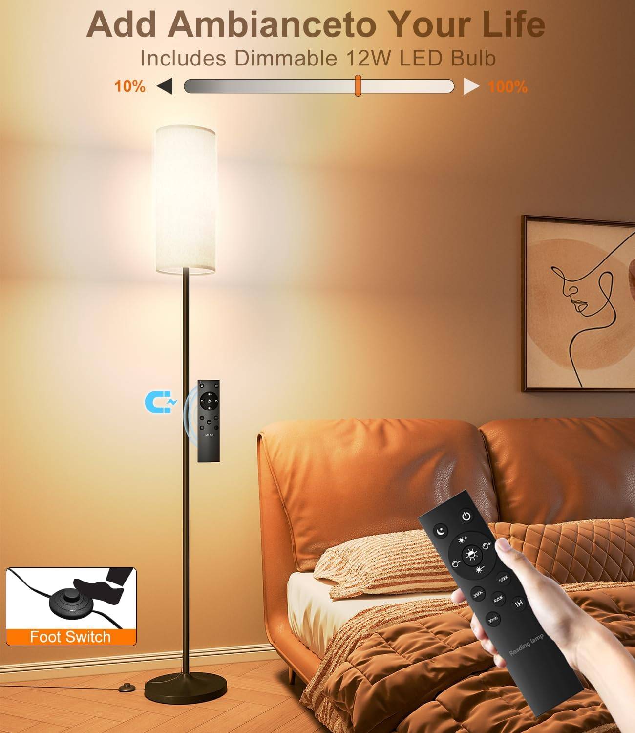 Luckystyle LED Floor Lamp: Dimmable Black Pole for Living Room - photo 2