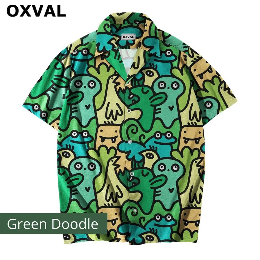 Funky Cartoon Frog Print Hawaiian Shirt (Unisex, Size M) thumbnail