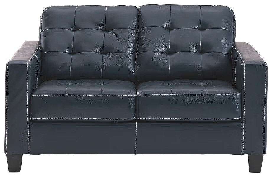 Ashley Dark Blue Leather Loveseat – Genuine Leather sofa - photo 2
