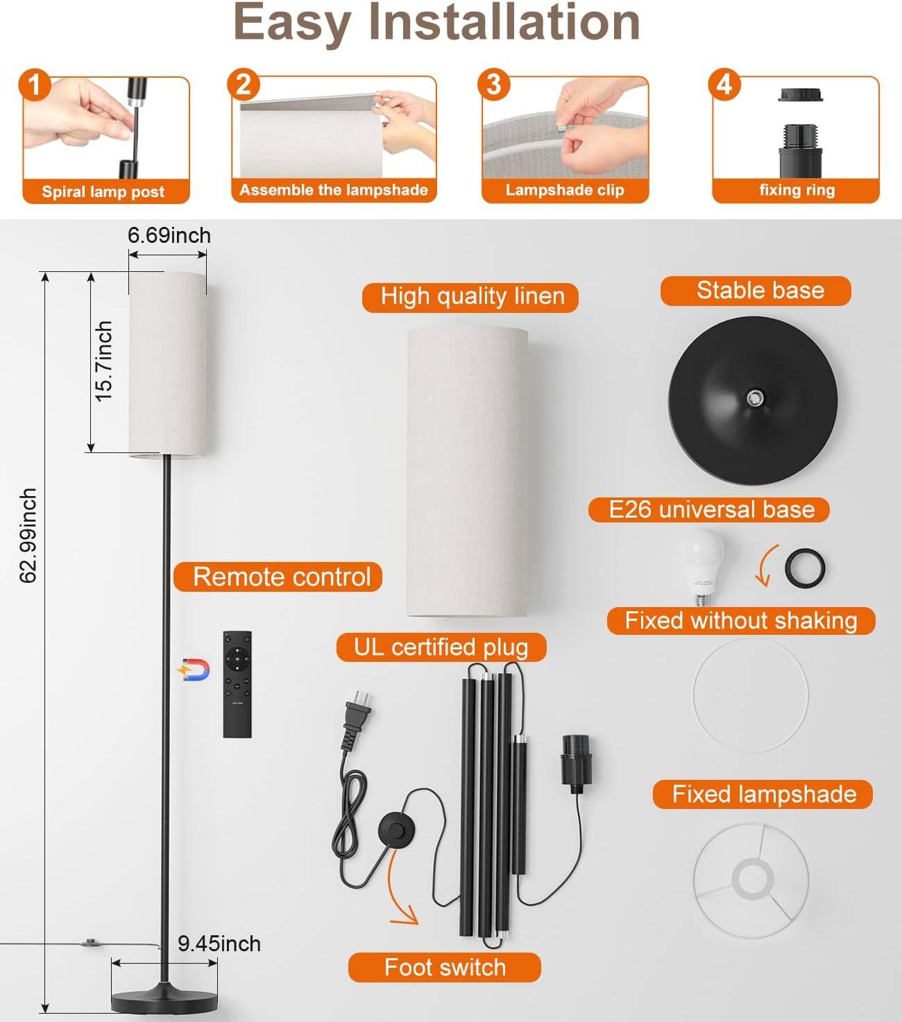 Luckystyle LED Floor Lamp: Dimmable Black Pole for Living Room - photo 4