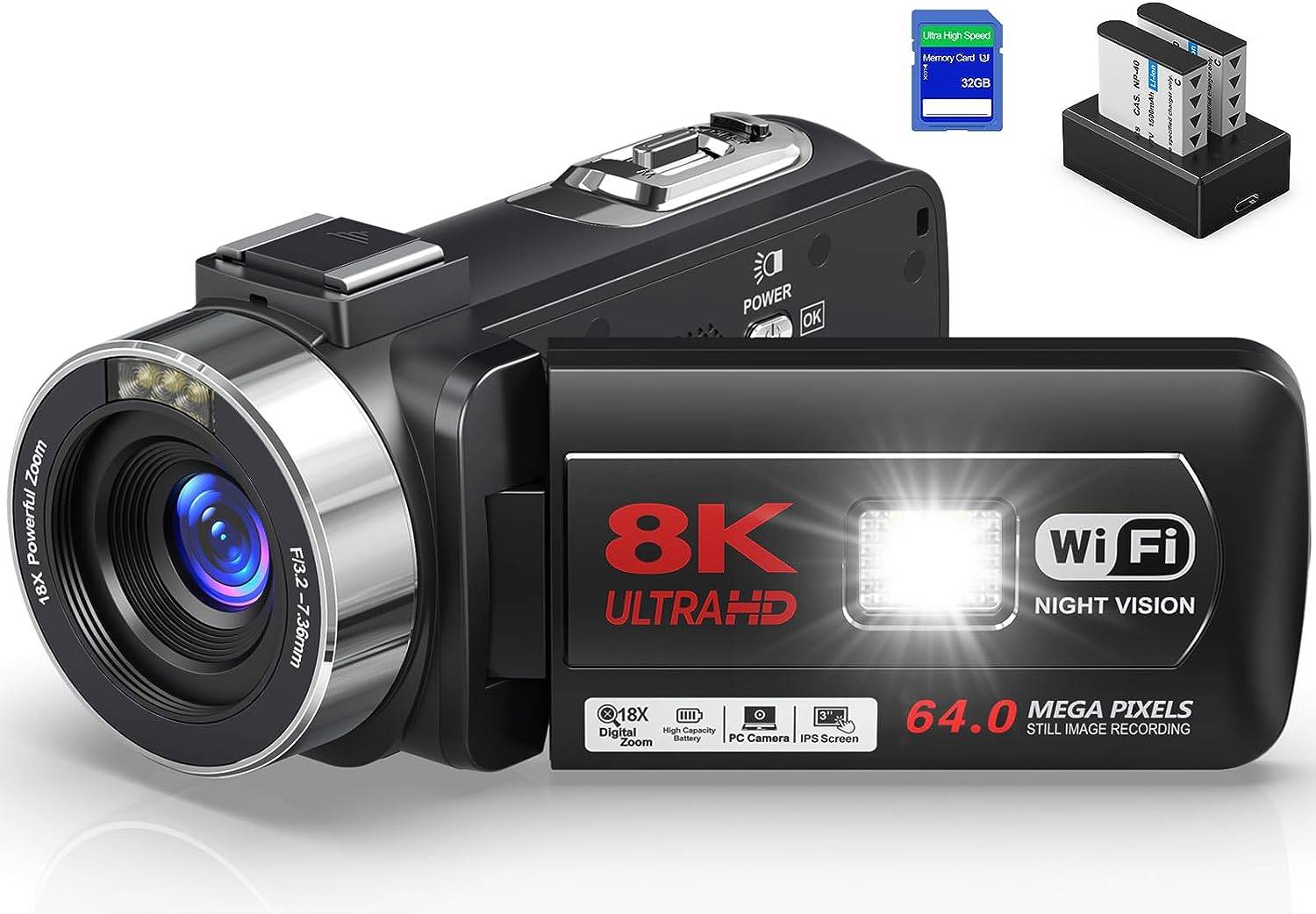 8K 64MP Camcorder: 18X Zoom Vlogging Camera for YouTube