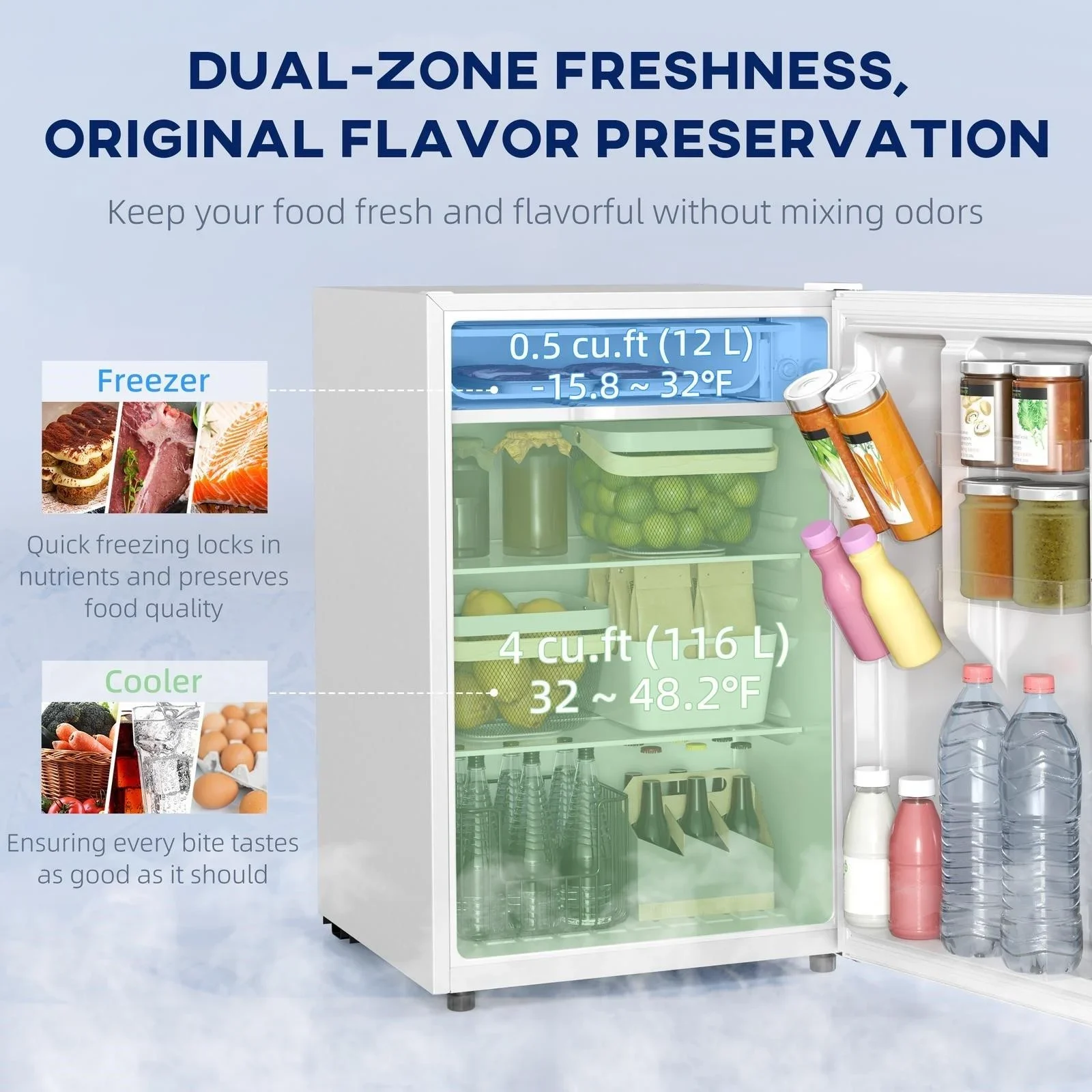 HomCom 4.5 Cu FT Mini Fridge with Freezer