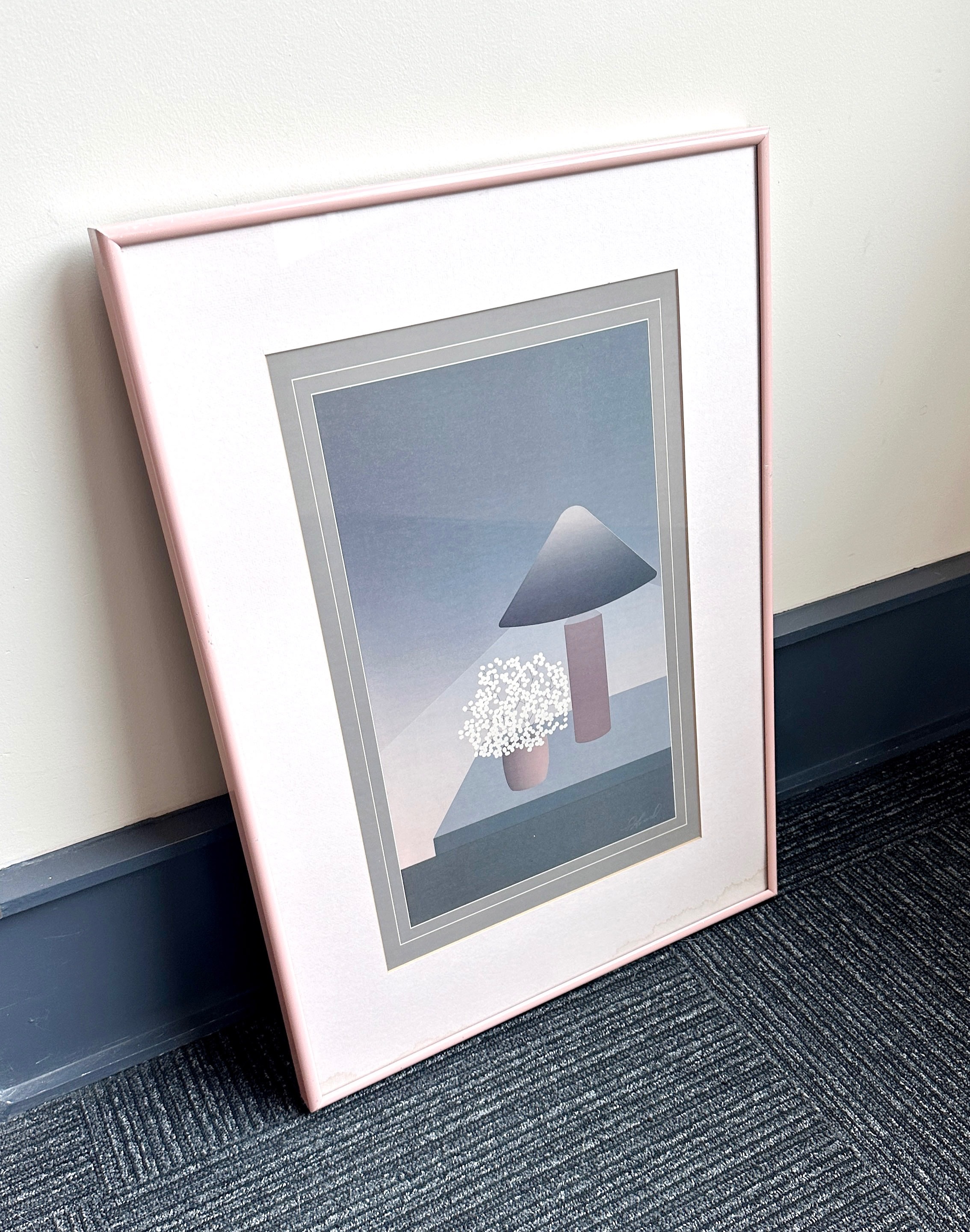 16x12" Pink Metal Framed Lamp & Floral Print by Pierre Girard