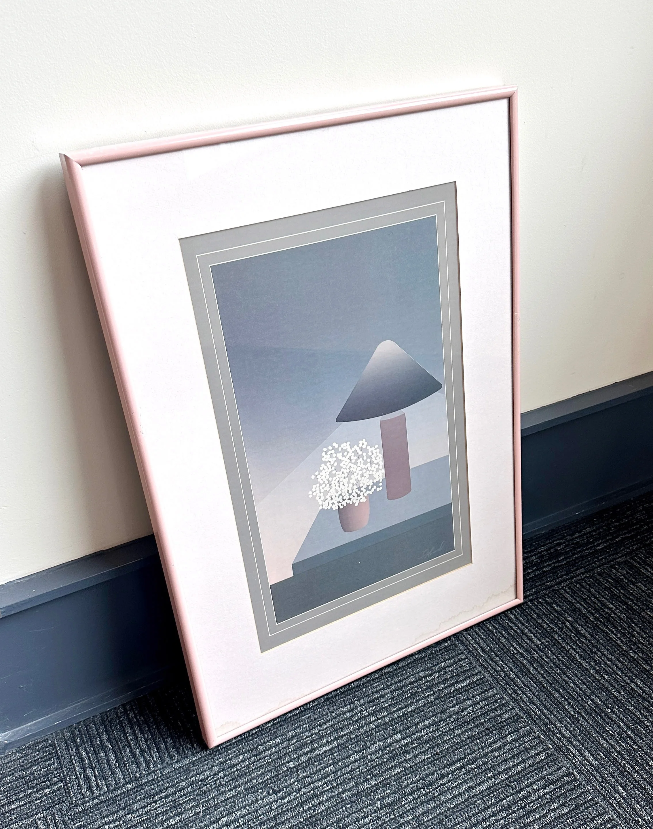 16x12" Pink Metal Framed Lamp & Floral Print by Pierre Girard thumbnail