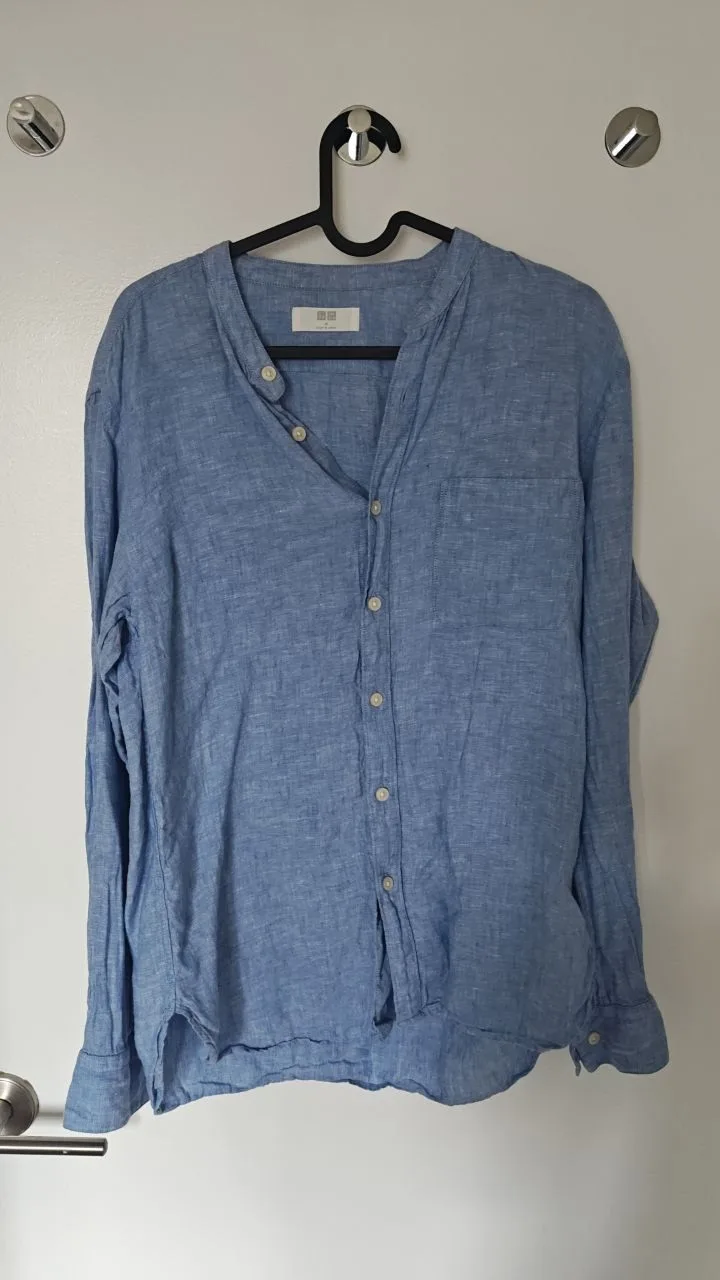 Uniqlo 100% Linen Collarless Shirt – Blue image indicator(3)