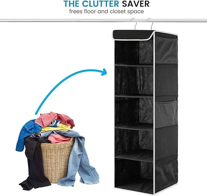 5-Shelf Hanging Closet Organizer with 6 Side Mesh Pockets thumbnail