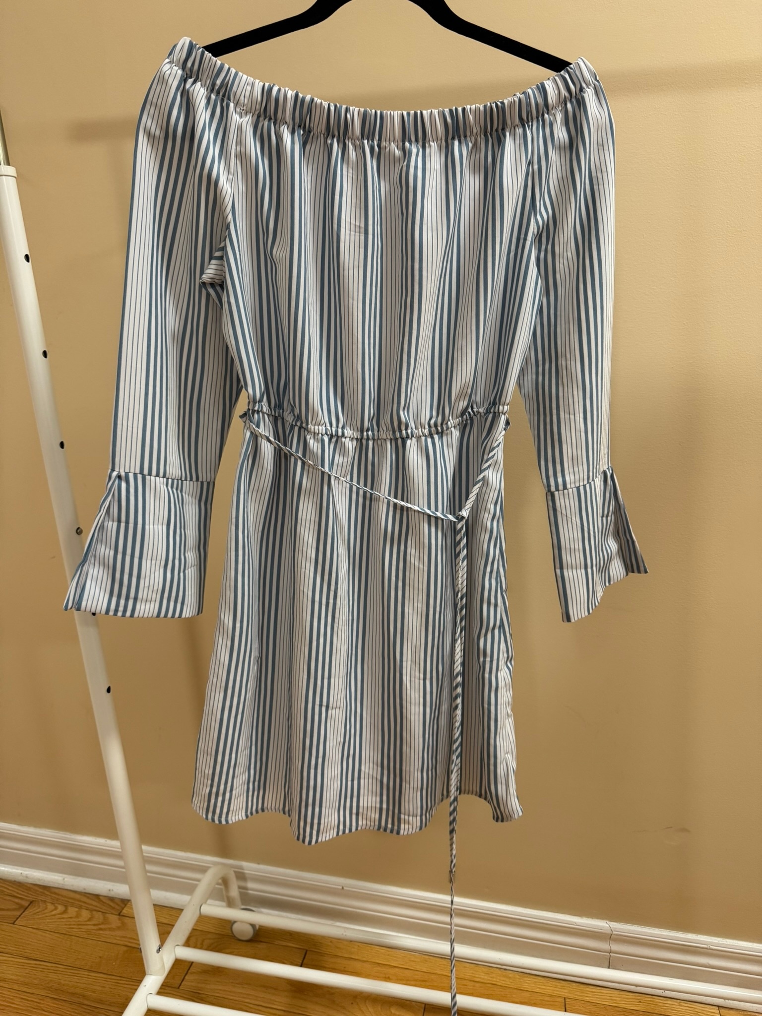 Blue & White Off-Shoulder Dress - Size M