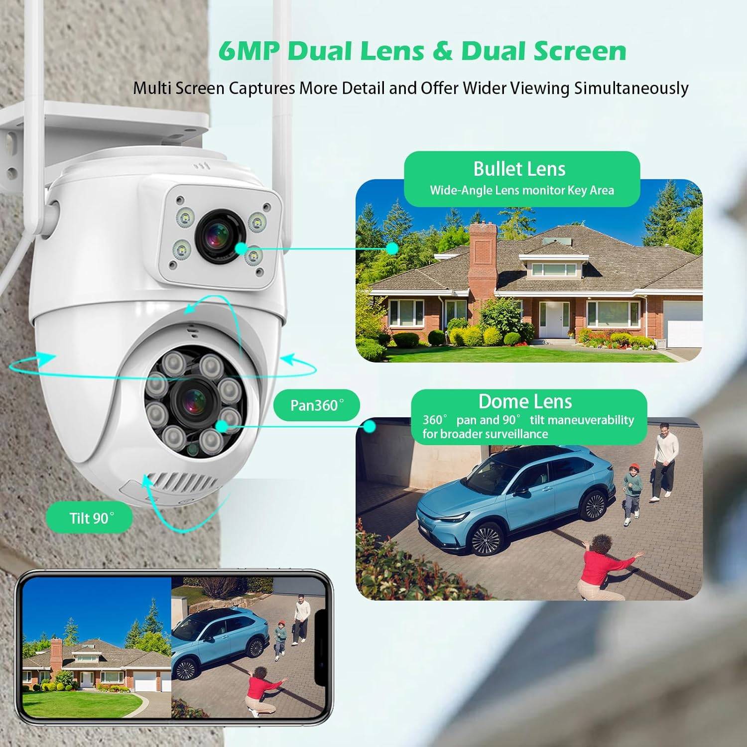 6MP Dual Lens WiFi PTZ Security Camera: 360° Protection - photo 3