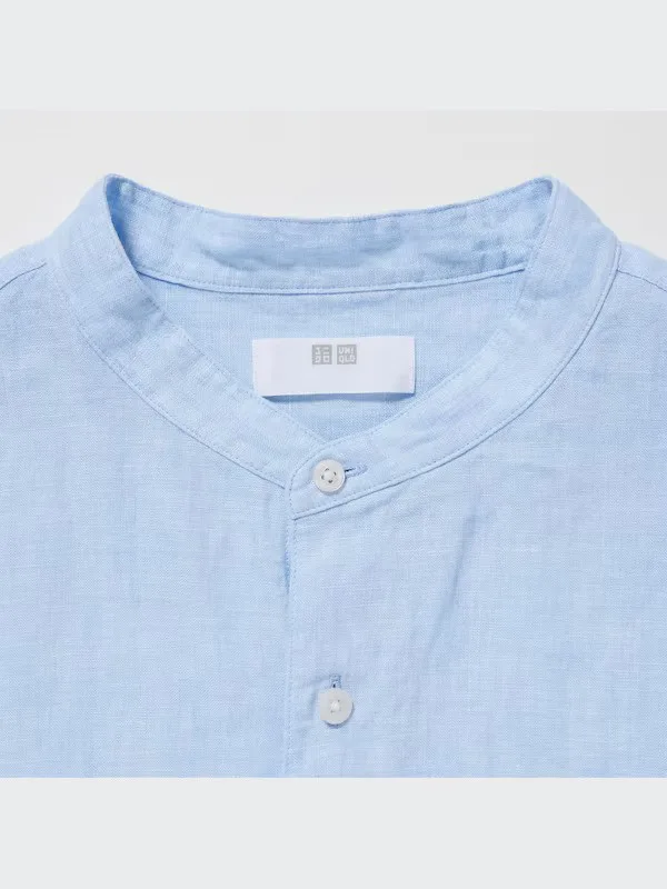 Uniqlo 100% Linen Collarless Shirt – Blue image indicator(2)