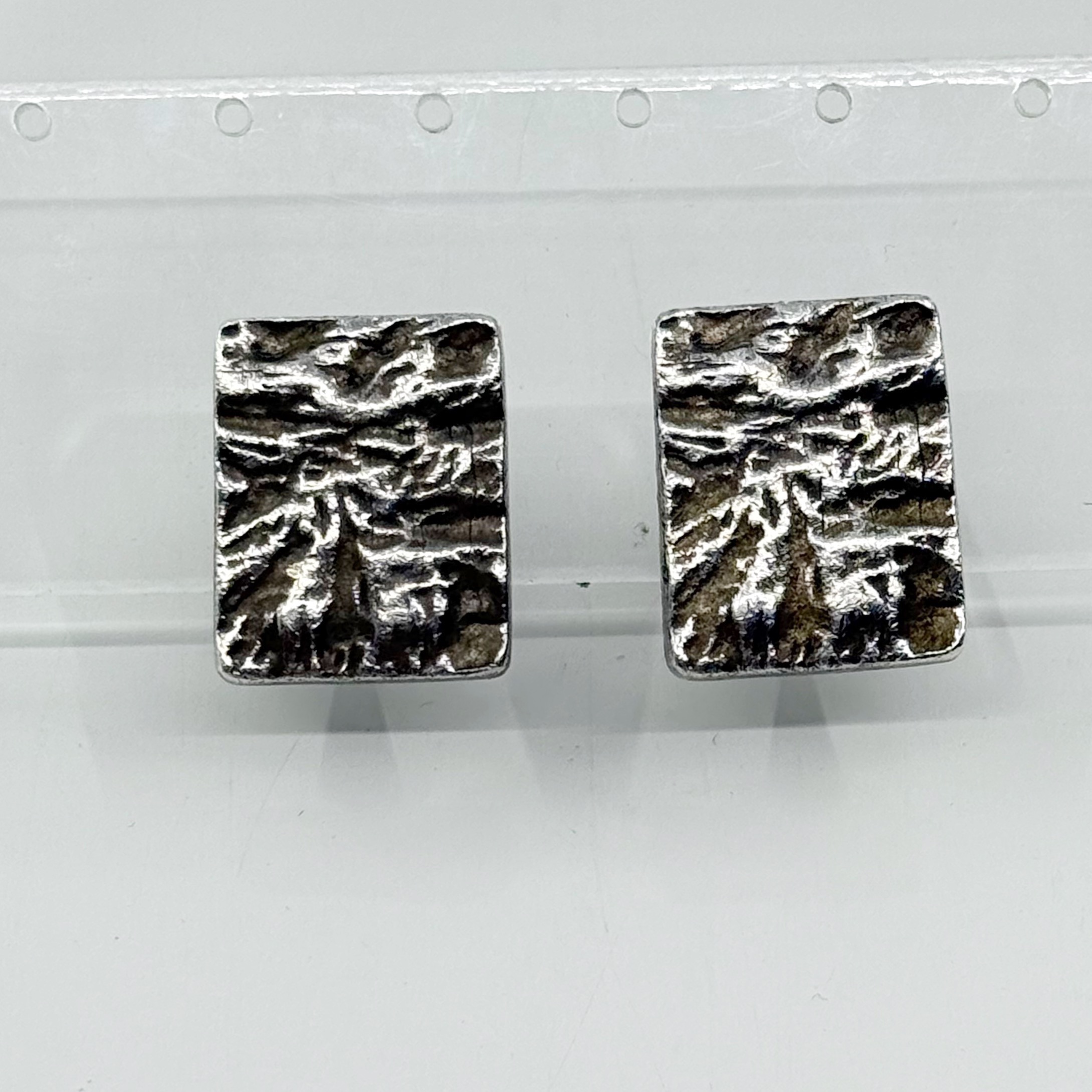 Vintage silver tone brutalist clip on earrings - GM1503 - photo 2