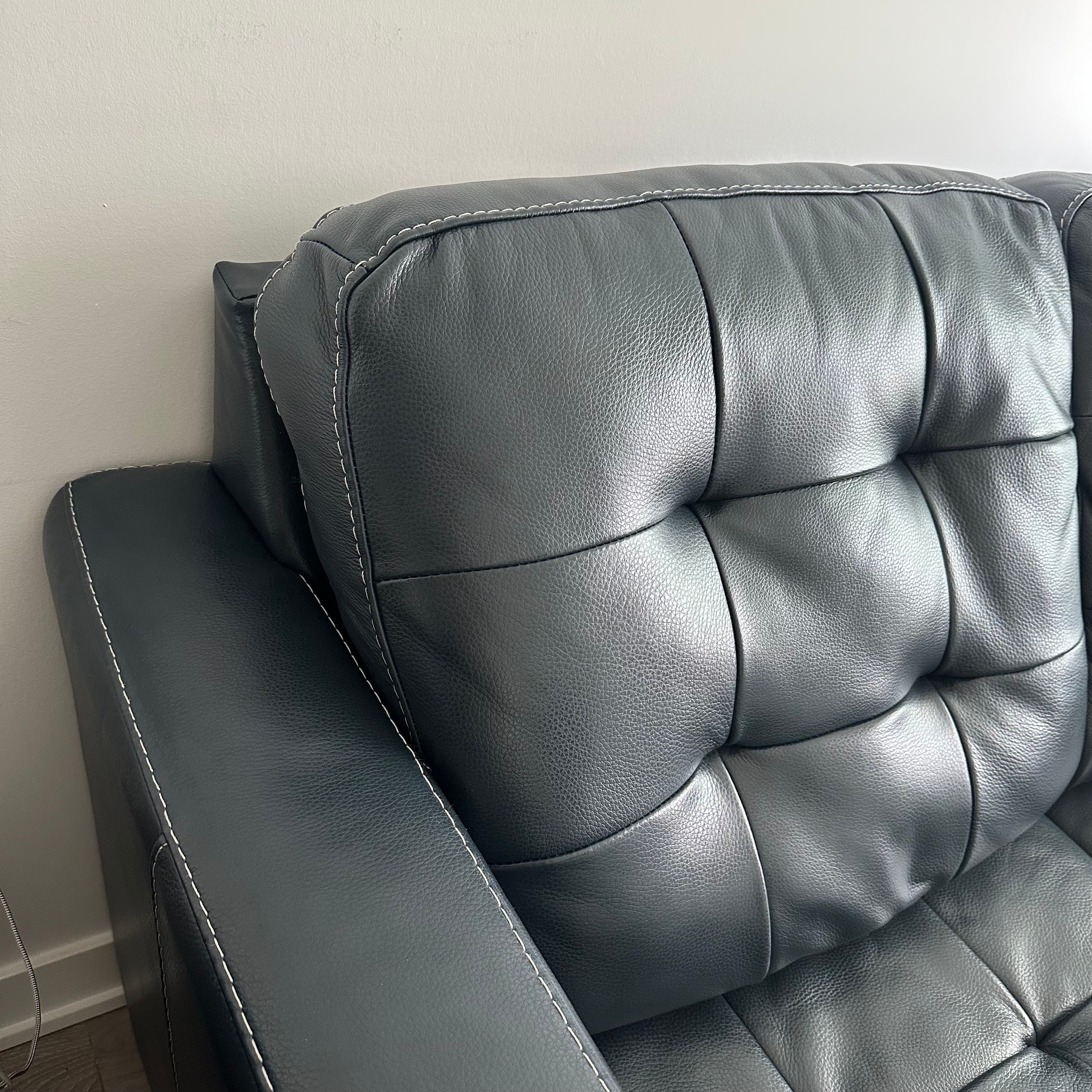 Ashley Dark Blue Leather Loveseat – Genuine Leather sofa - photo 4