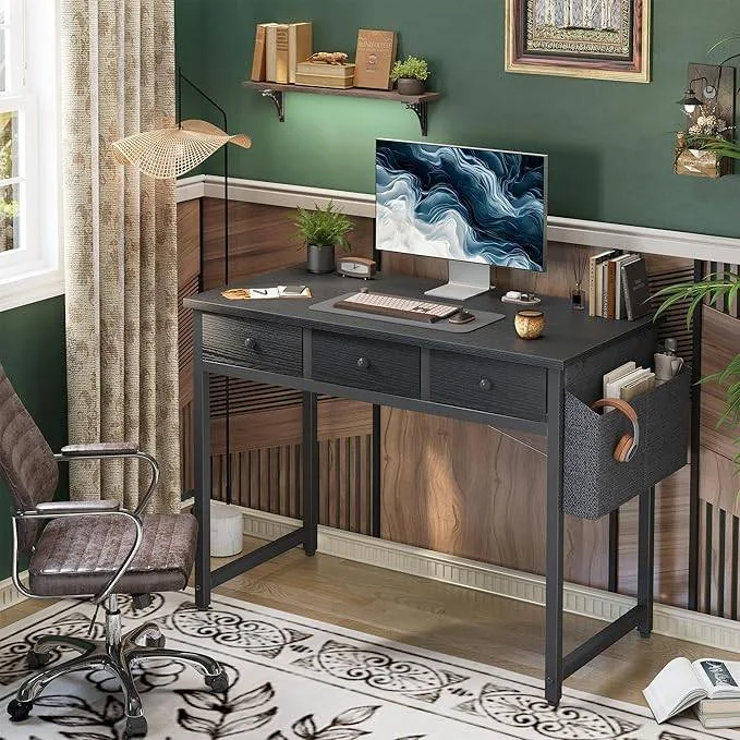 Computer Desk with Storage Drawers - Black 🧡 thumbnail