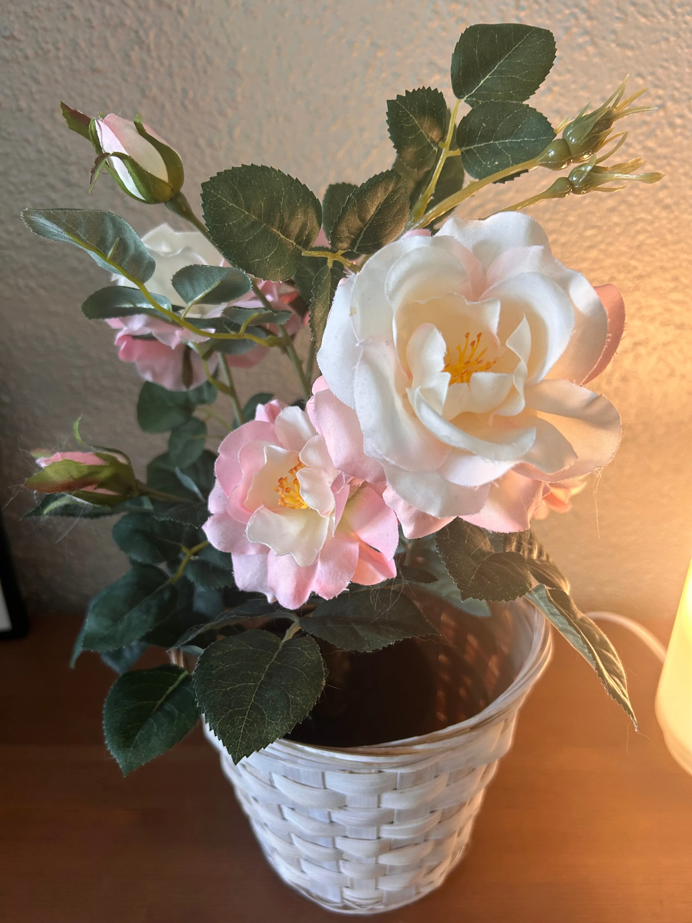 IKEA FEJKA Artificial Rose Plant in Woven Basket Planter thumbnail