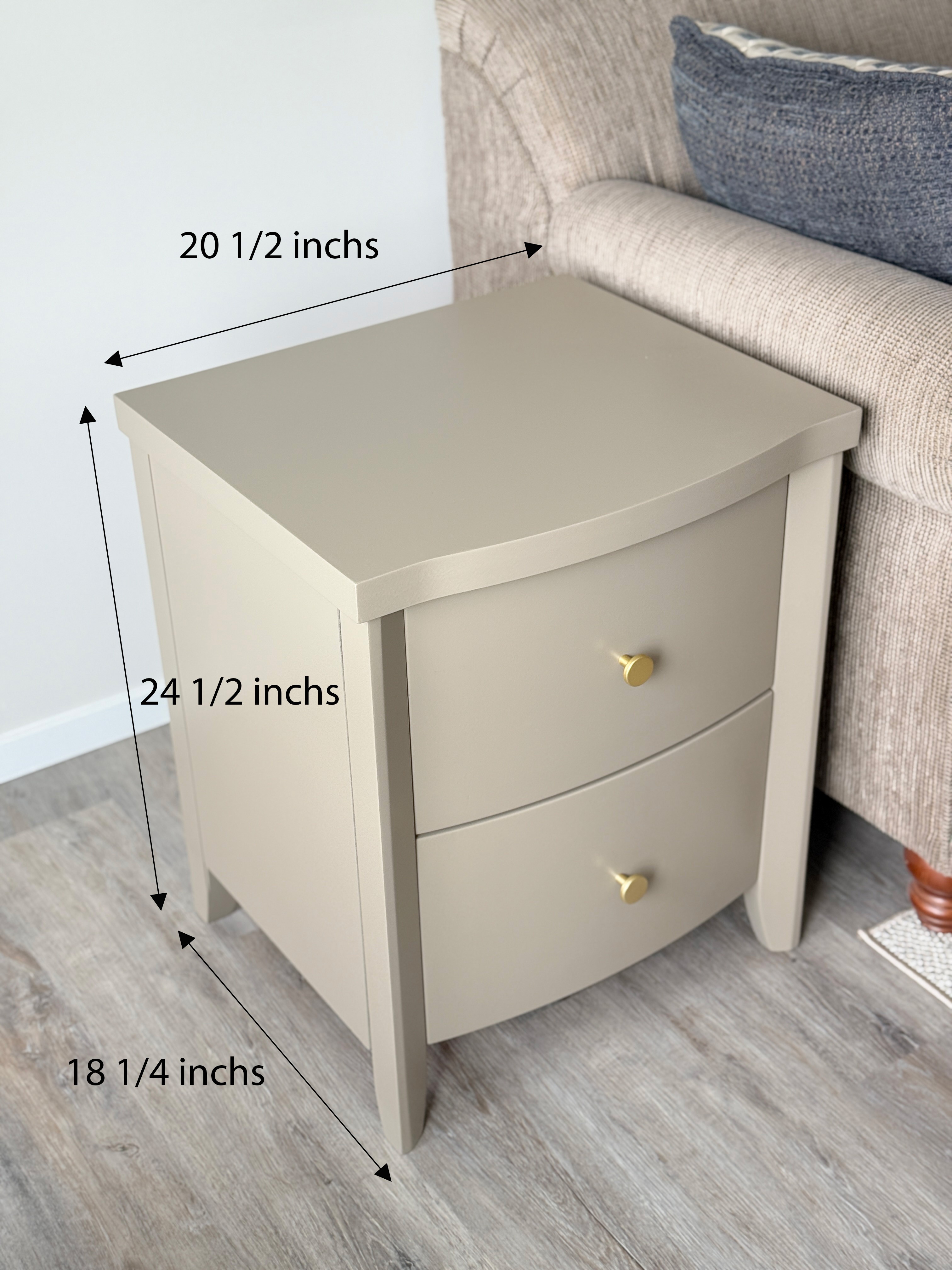Pair of remade Taupe Nightstands/Sidetable with Gold Knobs - photo 3