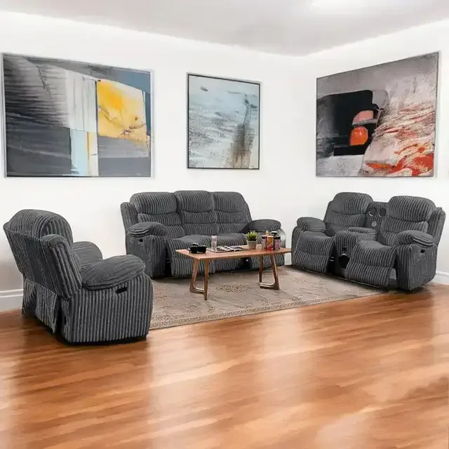Cozy 3 Piece Power Recliner Set In Fabric Upholstery Clearance thumbnail