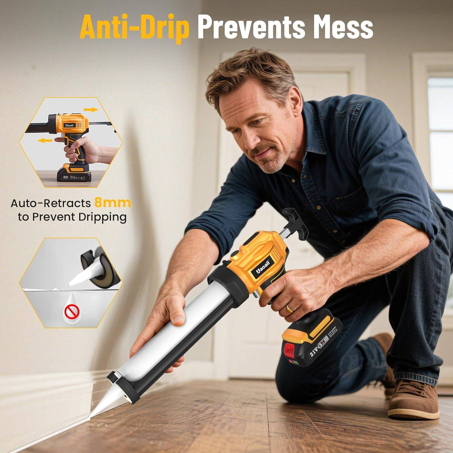 Cordless Electric Caulking Gun with 2x 2000mAh Batteries, 10oz - photo 5