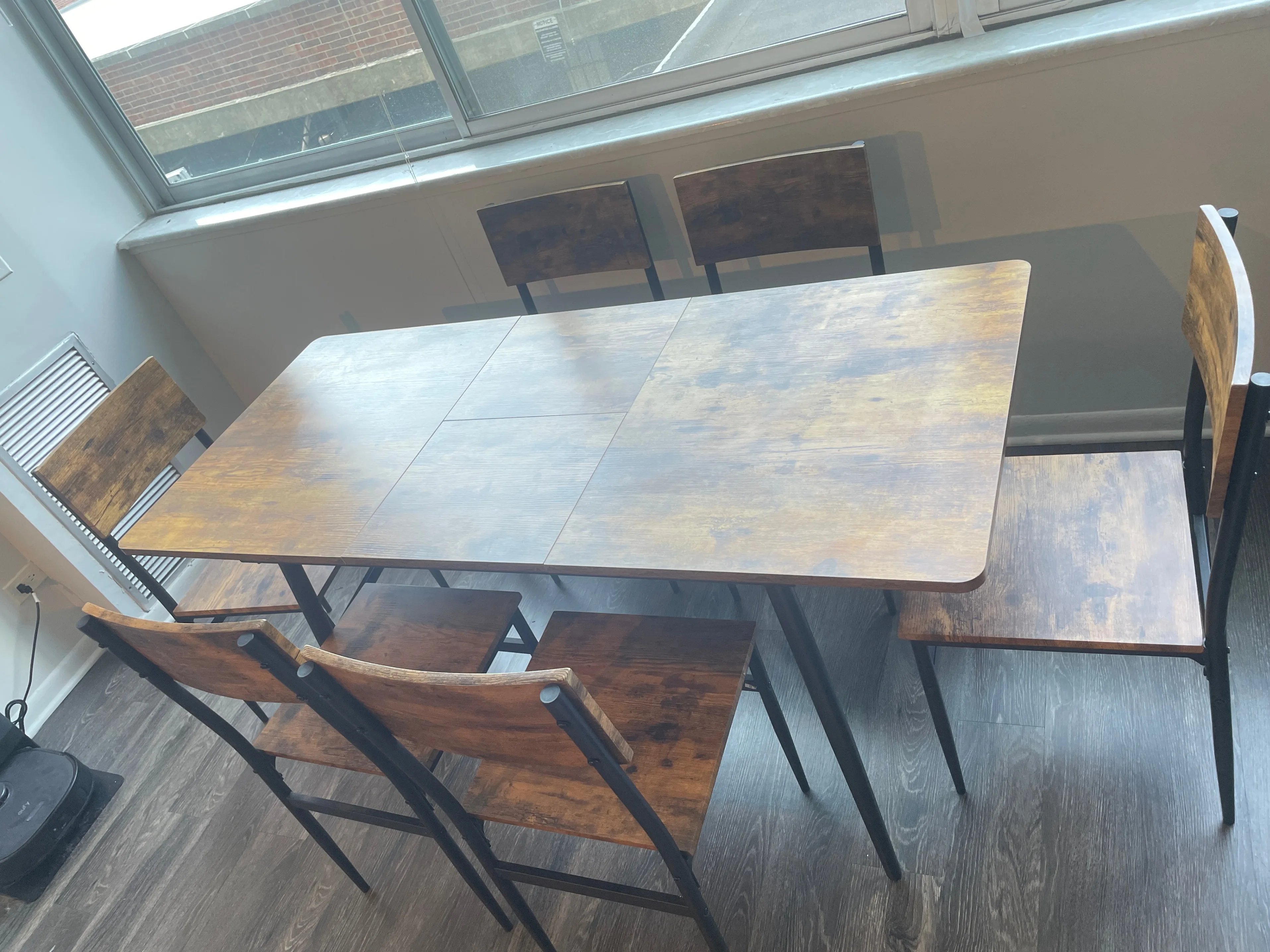 Extendable 7-Piece Dining Set (Table + 6 Chairs) – Rustic Brown thumbnail