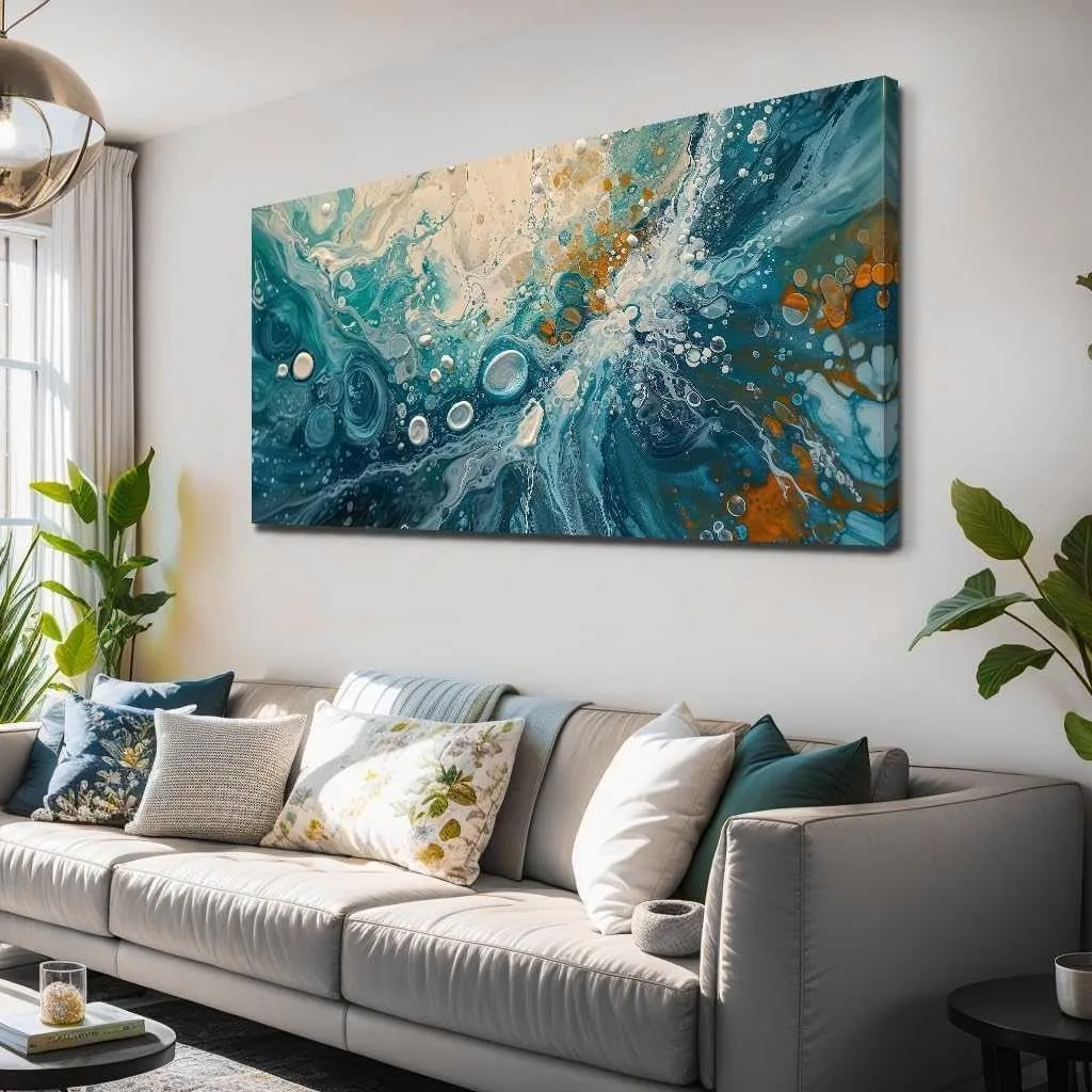 20"x40" Abstract Bubble Canvas Wall Art – Green & Orange Tones thumbnail