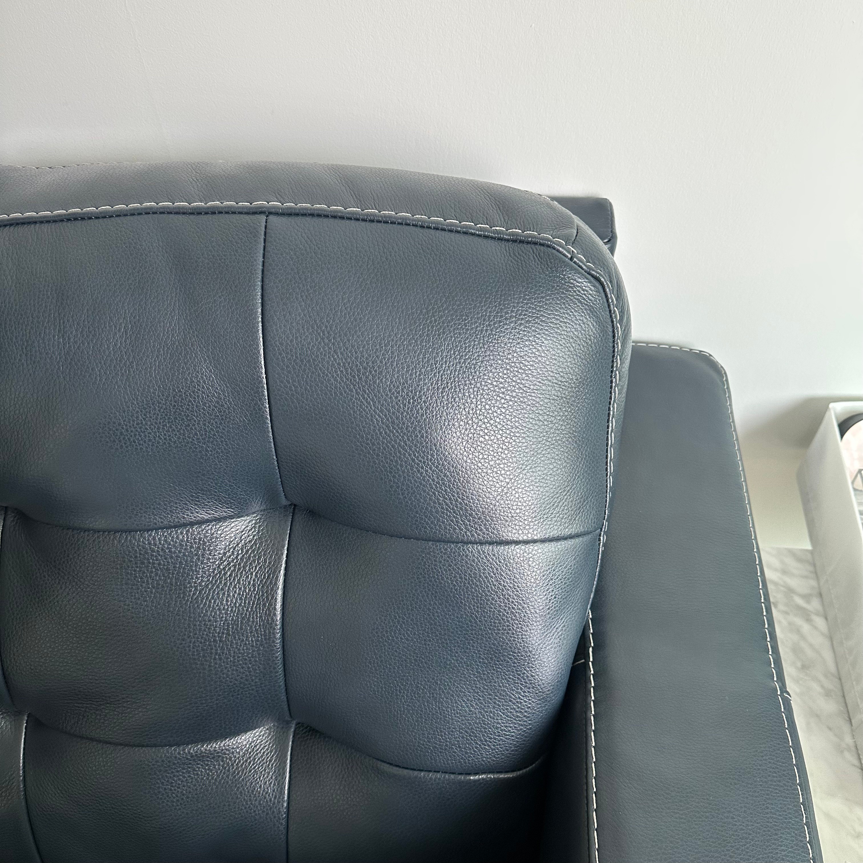 Ashley Dark Blue Leather Loveseat – Genuine Leather sofa - photo 5