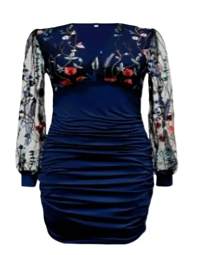 New Elegant V-Neck High-Waisted Long Sleeve Dress image indicator(2)