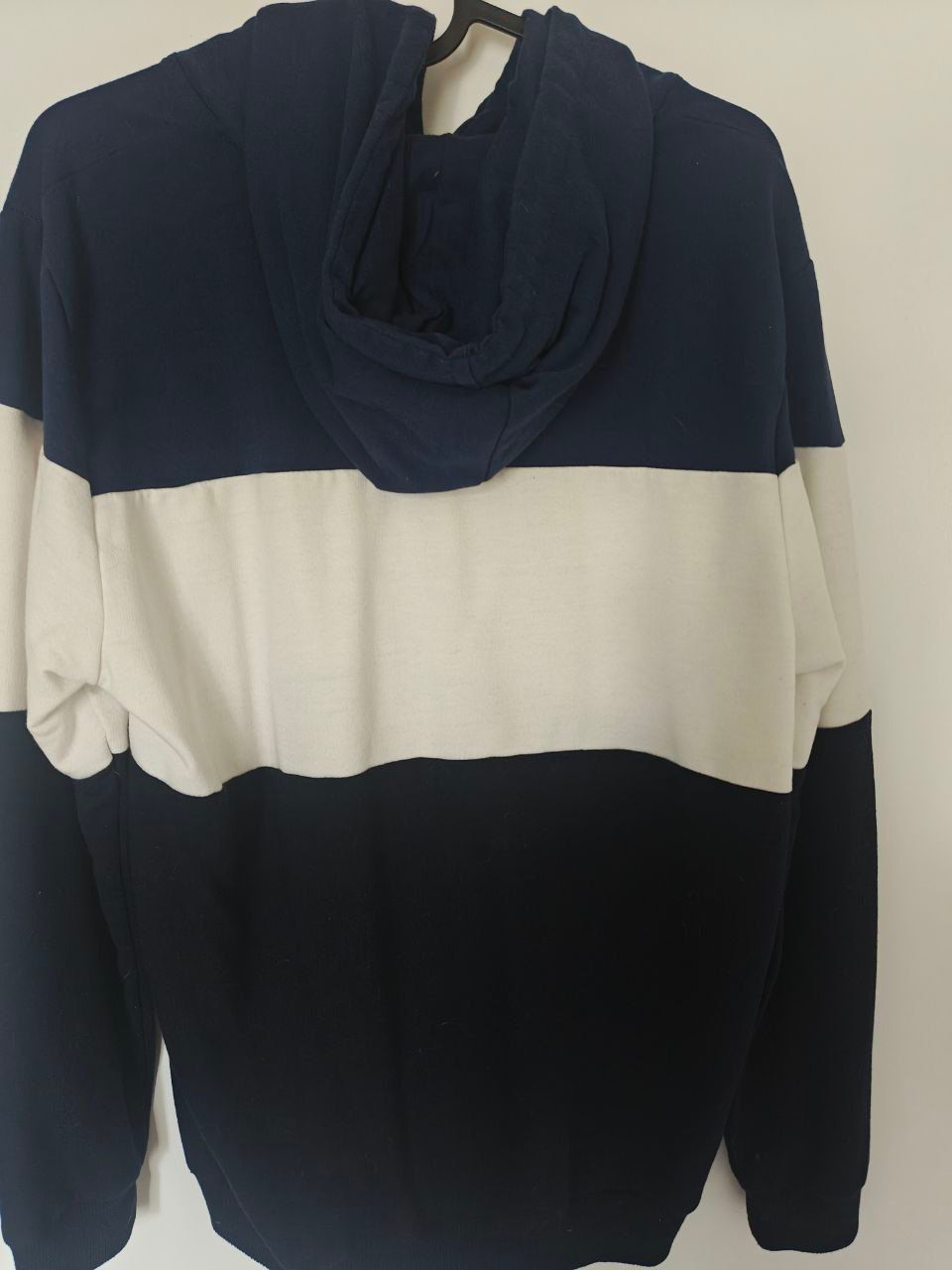 Navy & White Colorblock Hoodie (Unisex, Size L) - photo 2