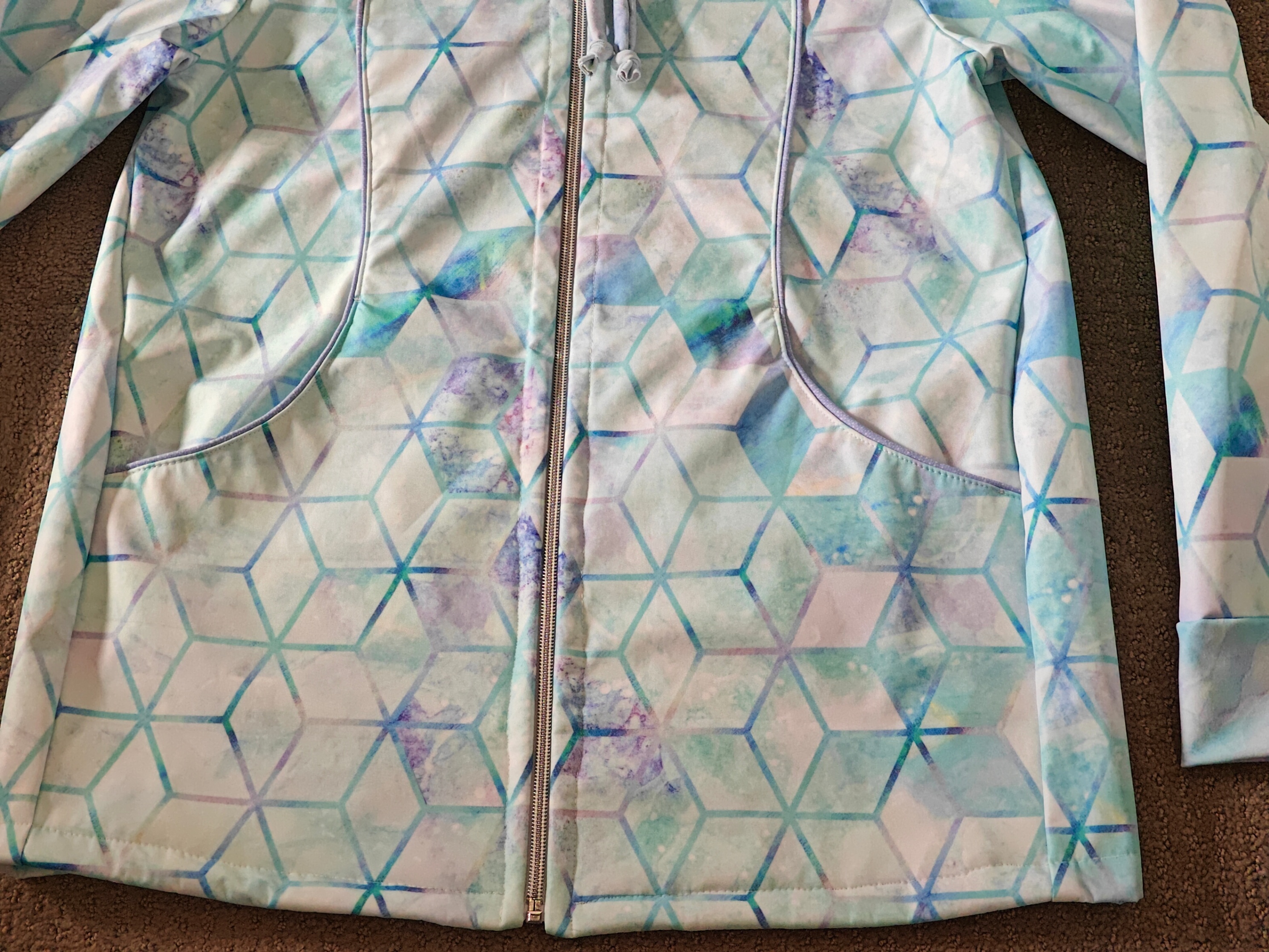 Medium Women Handmade White Blue Autumn / Spring Jacket w/ Hood - photo 3