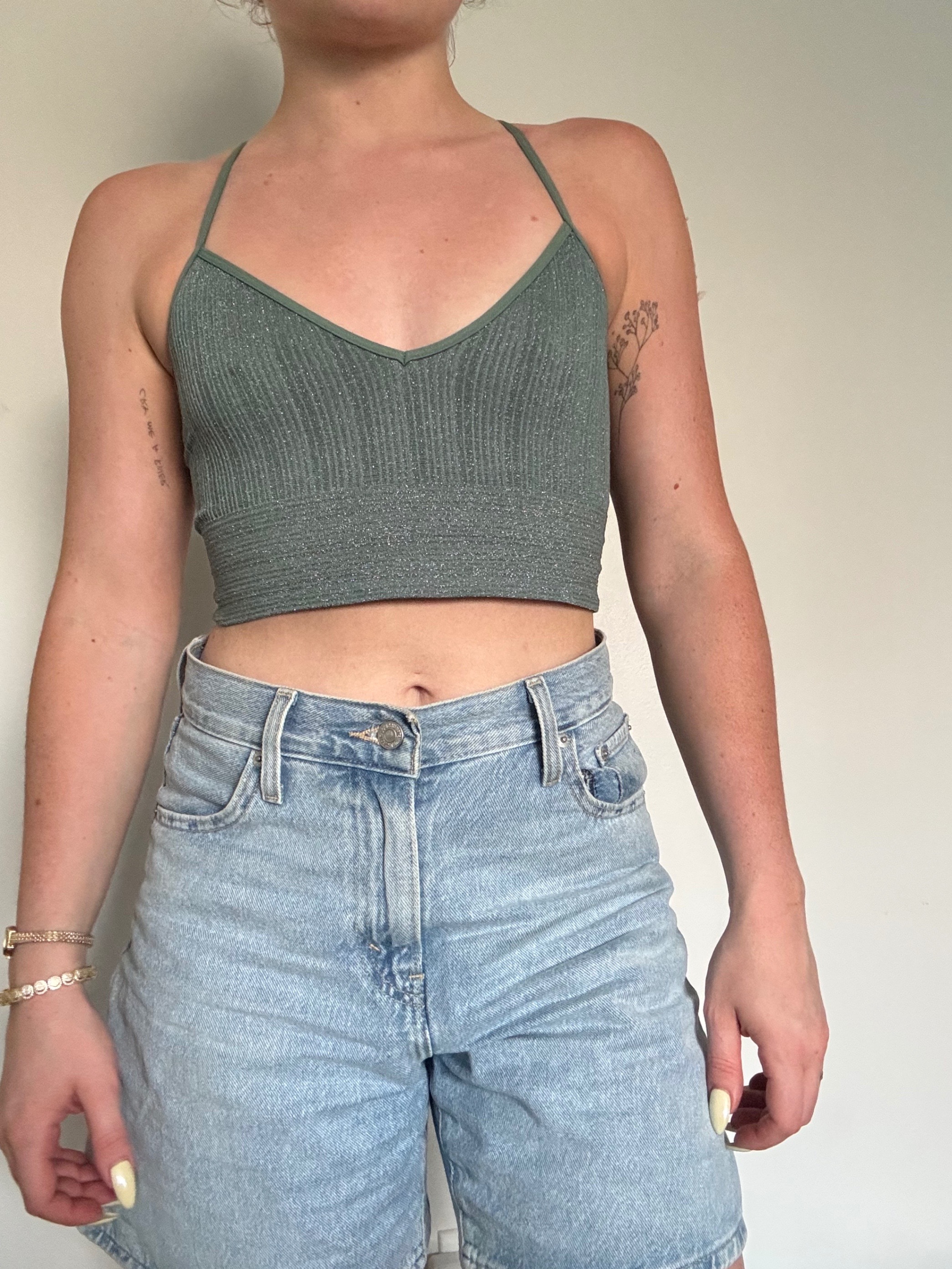 green sparkly cropped tank top
