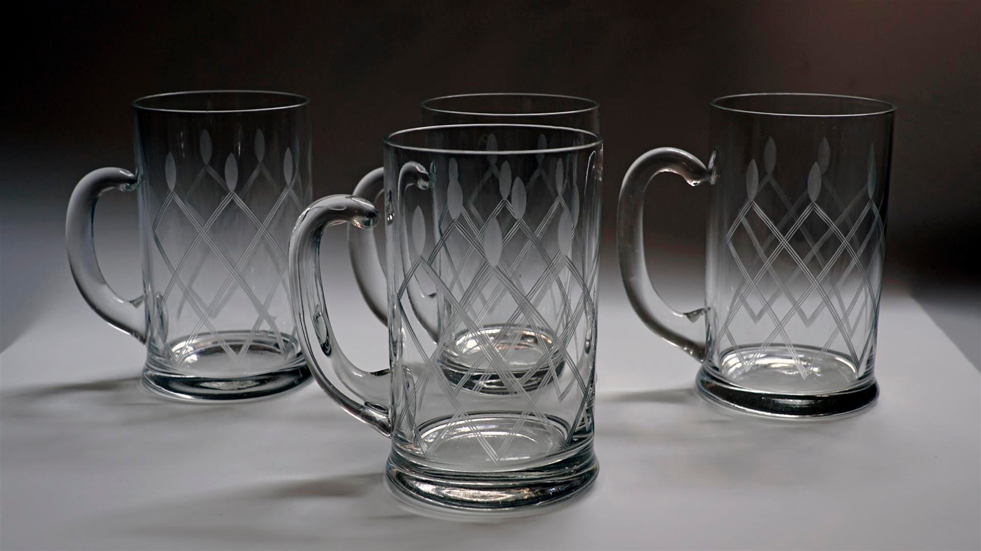 Set of 4 Vintage Crystal Beer Mugs - $100 NOS