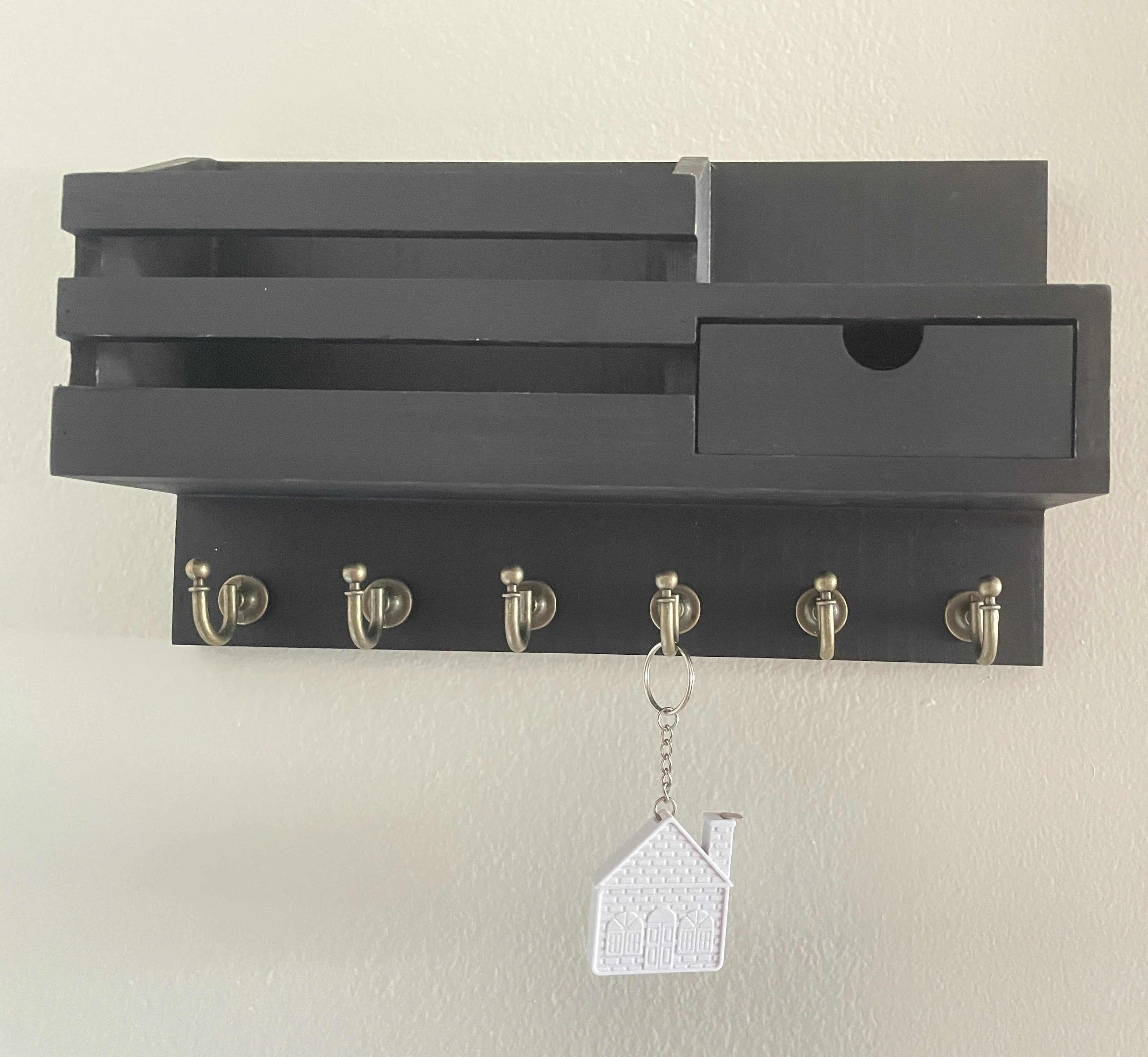 Rustic Wall-Mounted Key & Mail Organizer (Hooks + Drawer) thumbnail