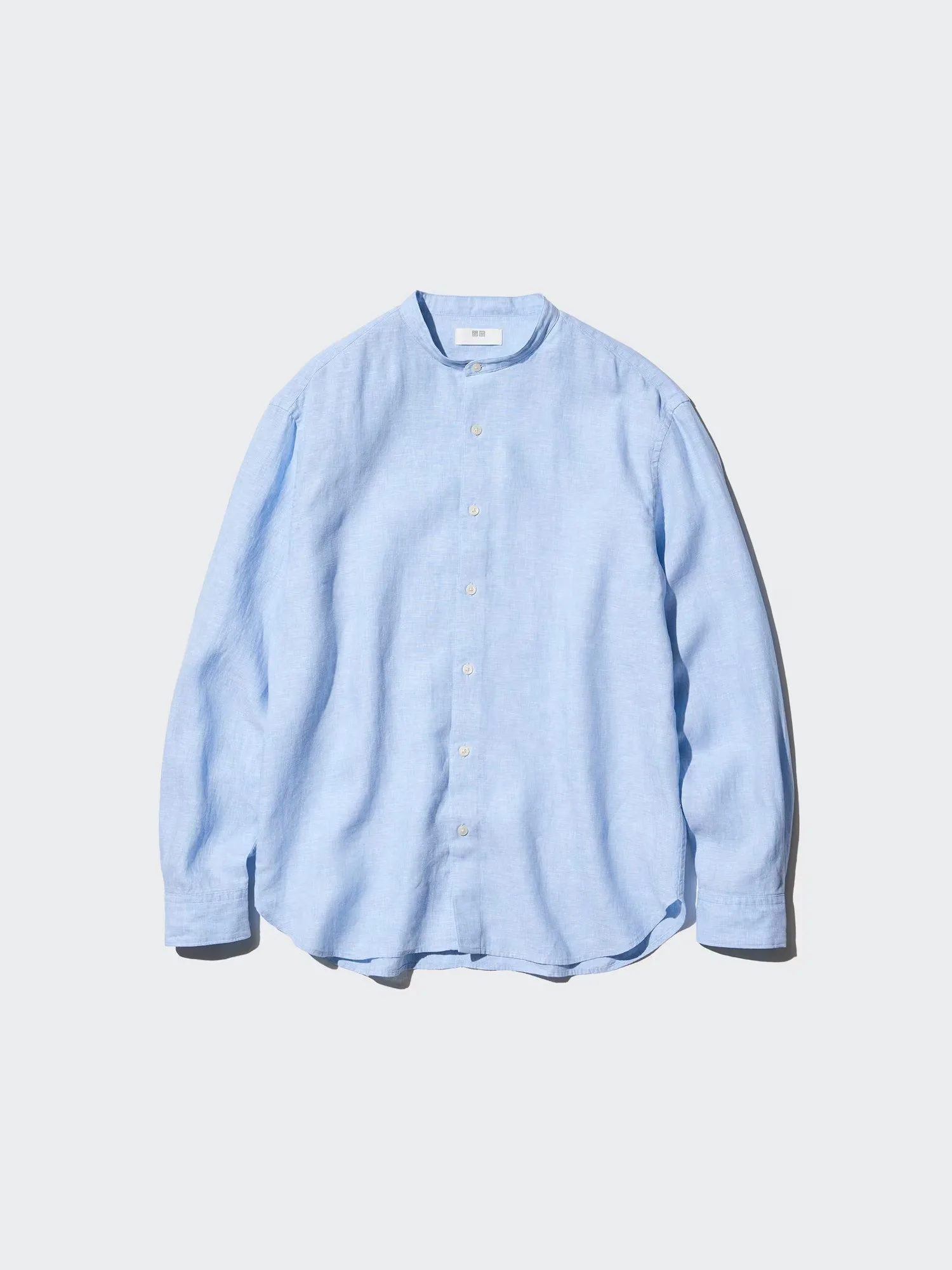 Uniqlo 100% Linen Collarless Shirt – Blue thumbnail