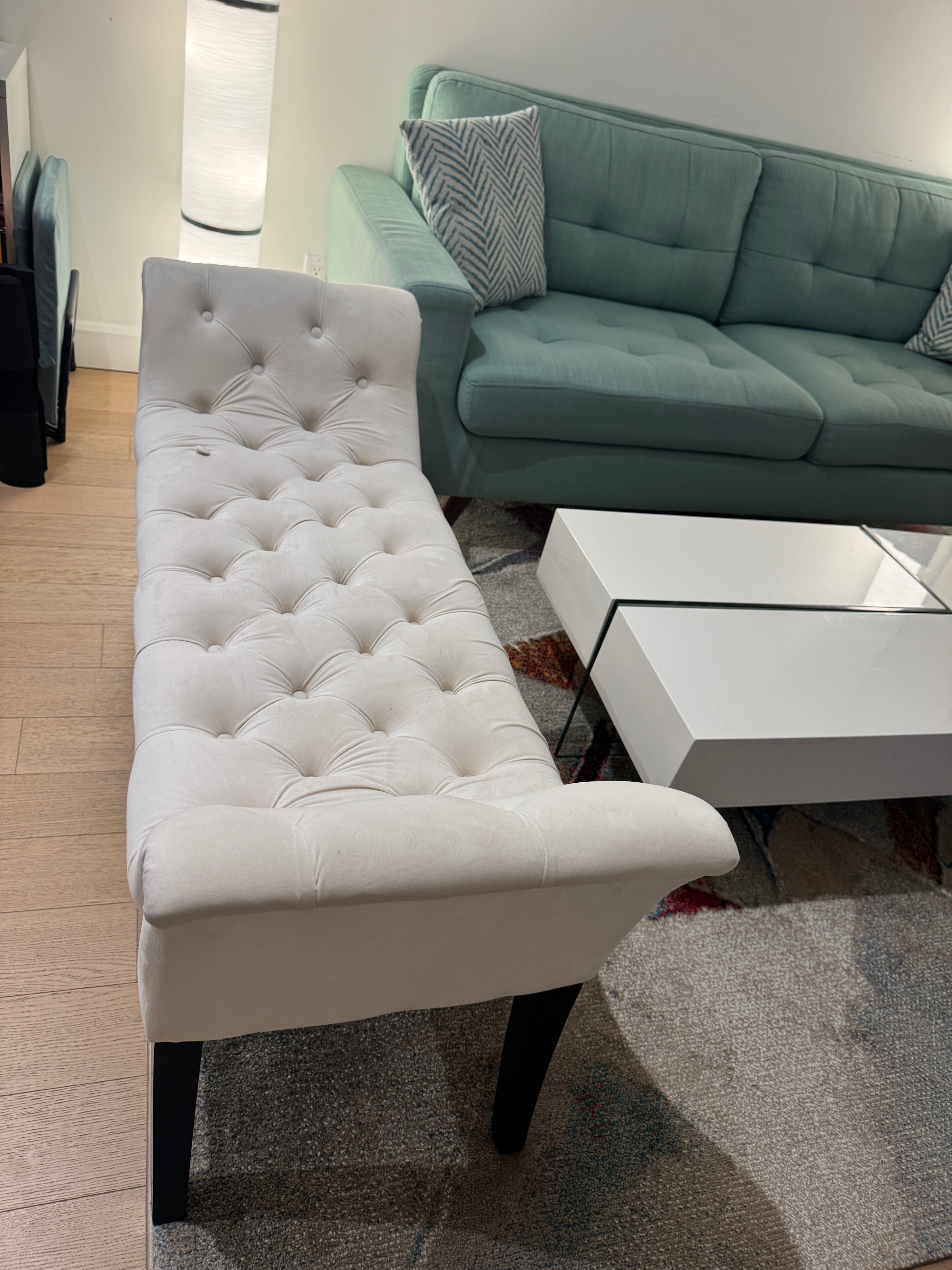 Ottoman - Tufted Chaise Lounge – Cream Fabric