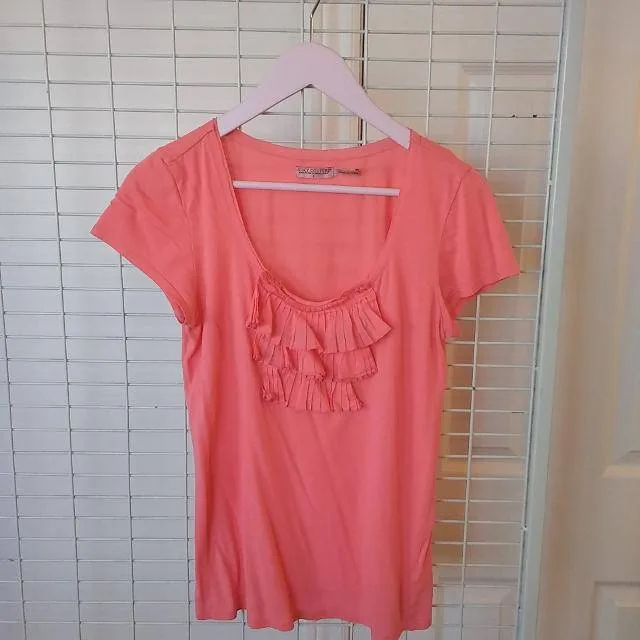 Juicy Couture Modal and Cotton Coral Ruffle Front Top thumbnail