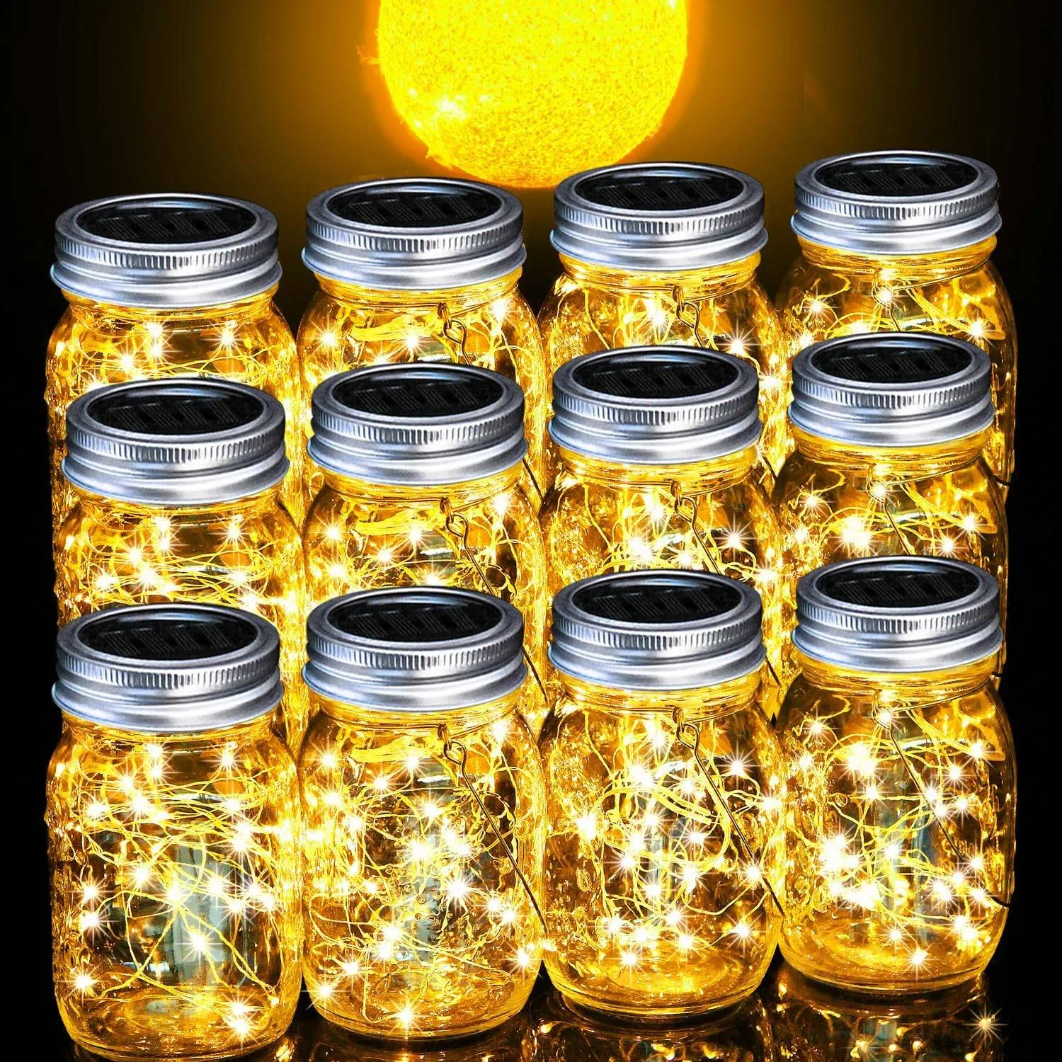 12 Pack Crystal Glass Solar Lanterns, 30 LED Mason Jar Lights thumbnail